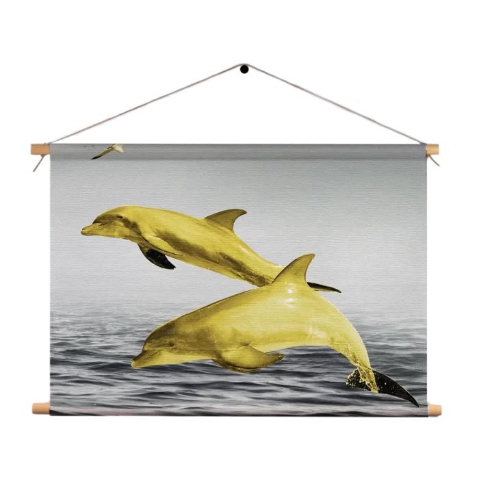 Textielposter Springende Dolfijnen Goud 01 Rechthoek Horizontaal Template TP 50 70 Horizontaal Dieren 2 1