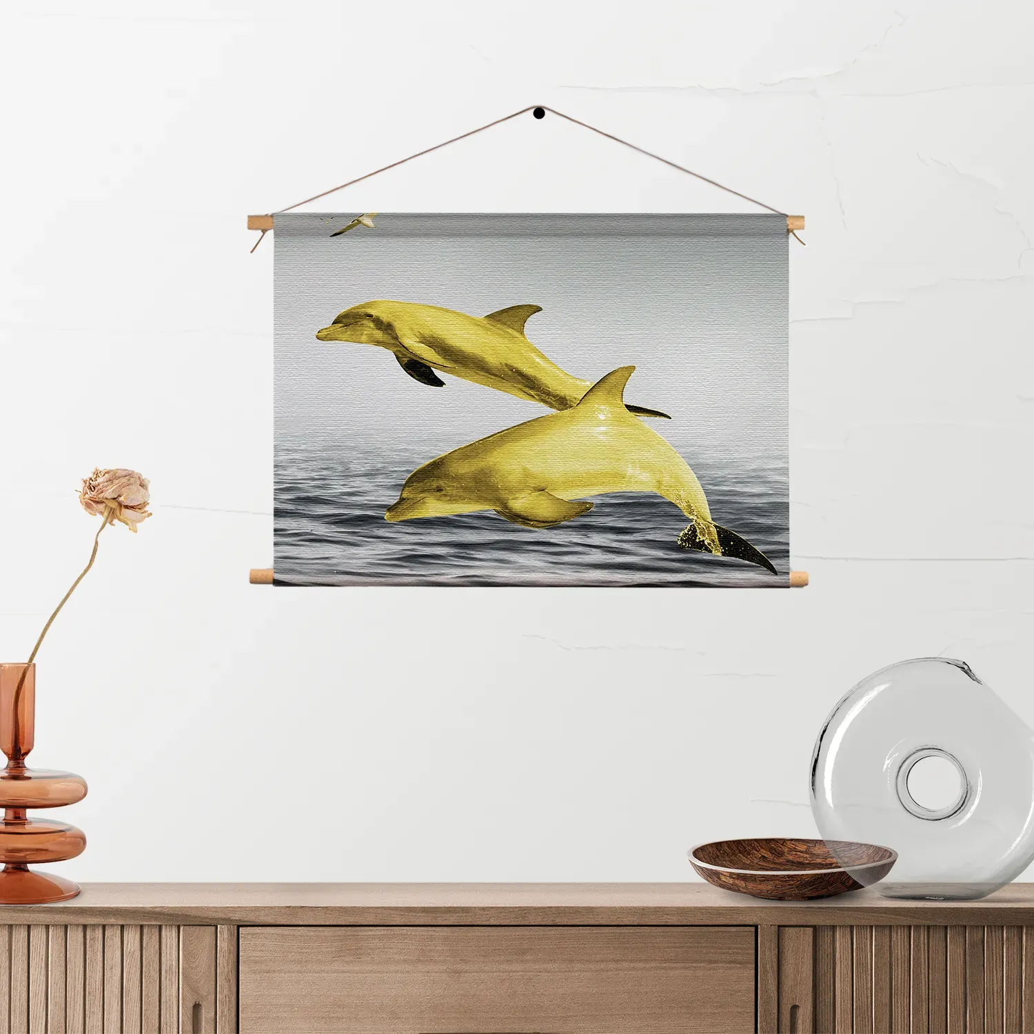Textielposter Springende Dolfijnen Goud 01 Rechthoek Horizontaal Template TP 50 70 Horizontaal Dieren 2 2