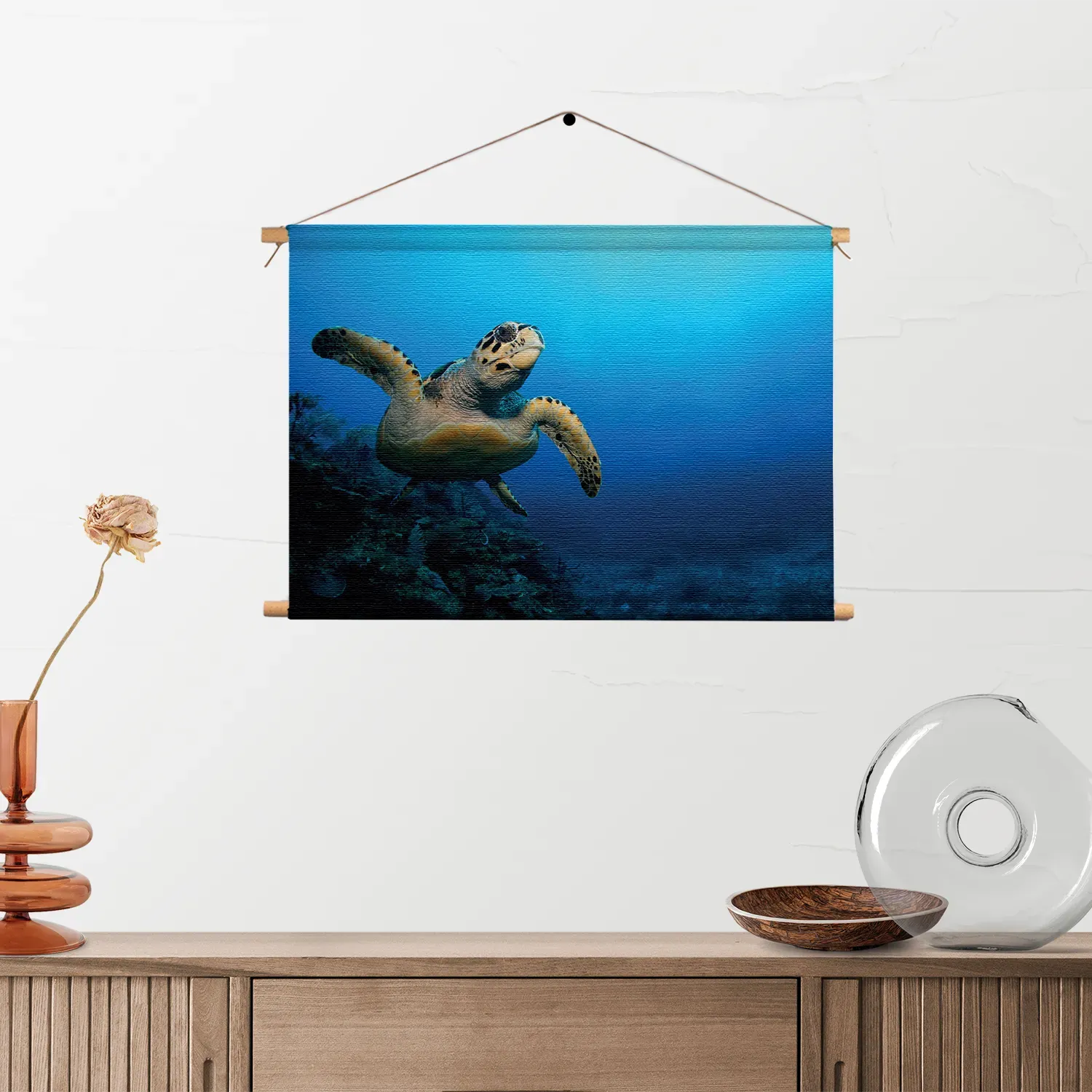 Textielposter Zeeschildpad In Helderblauw Water 02 Rechthoek Horizontaal Template TP 50 70 Horizontaal Dieren 26 2