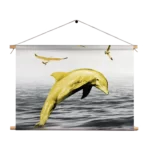 Textielposter Springende Dolfijnen Goud 02 Rechthoek Horizontaal Template TP 50 70 Horizontaal Dieren 3 1