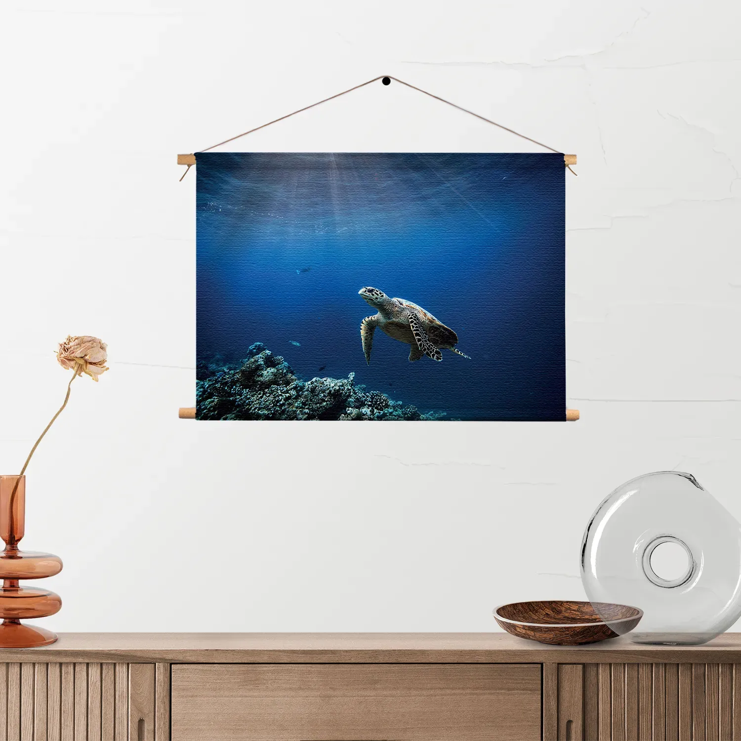 Textielposter Zeeschildpad In Helderblauw Water 03 Rechthoek Horizontaal Template TP 50 70 Horizontaal Dieren 30 2