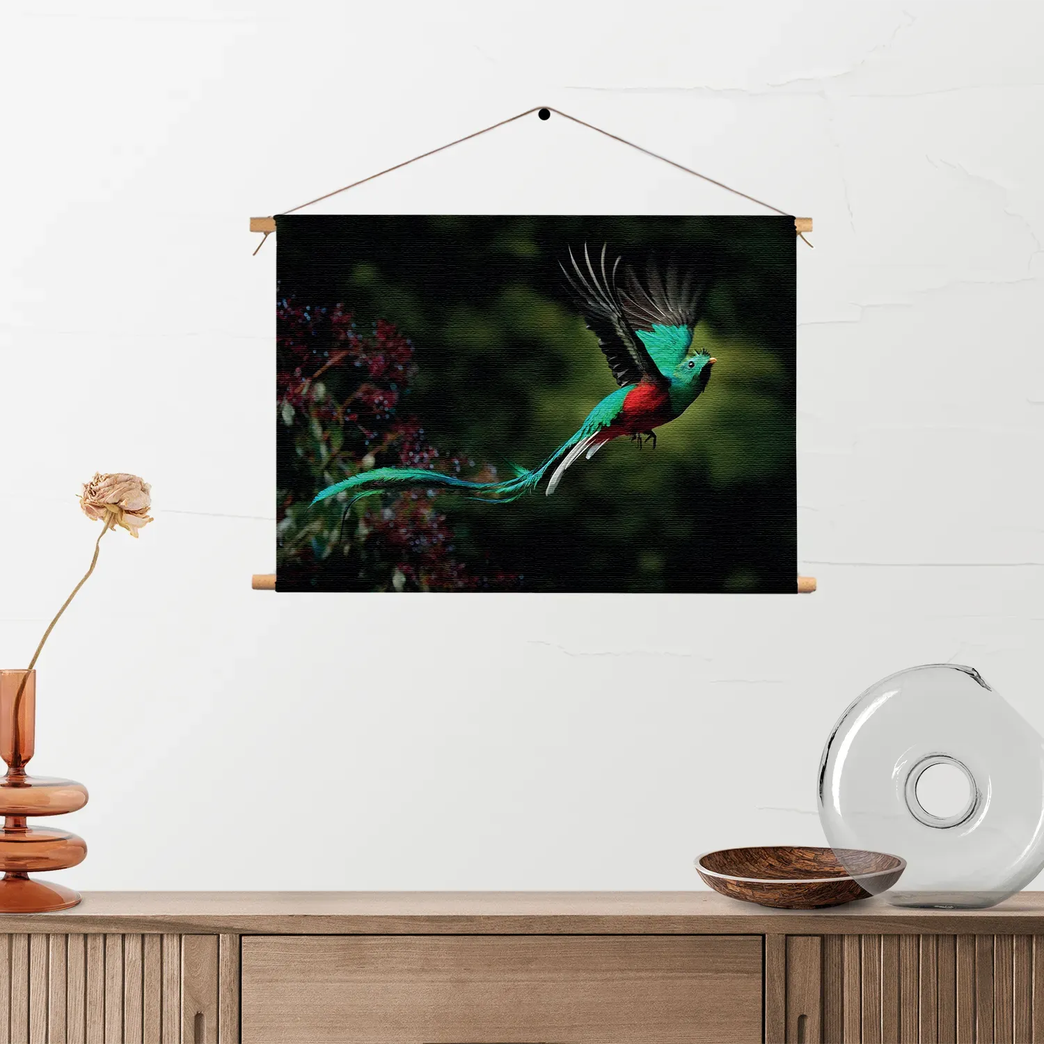 Textielposter Schitterende Vliegende Quetzal Vogel Rechthoek Horizontaal Template TP 50 70 Horizontaal Dieren 34 2