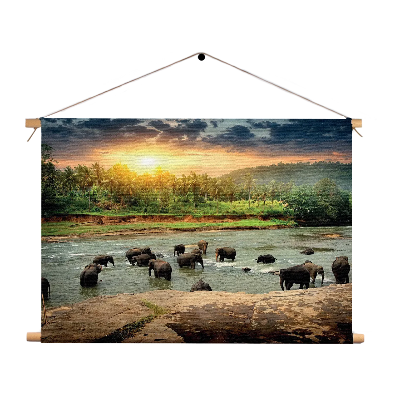 Textielposter De Rivier Olifanten Rechthoek Horizontaal Template TP 50 70 Horizontaal Dieren 39 1