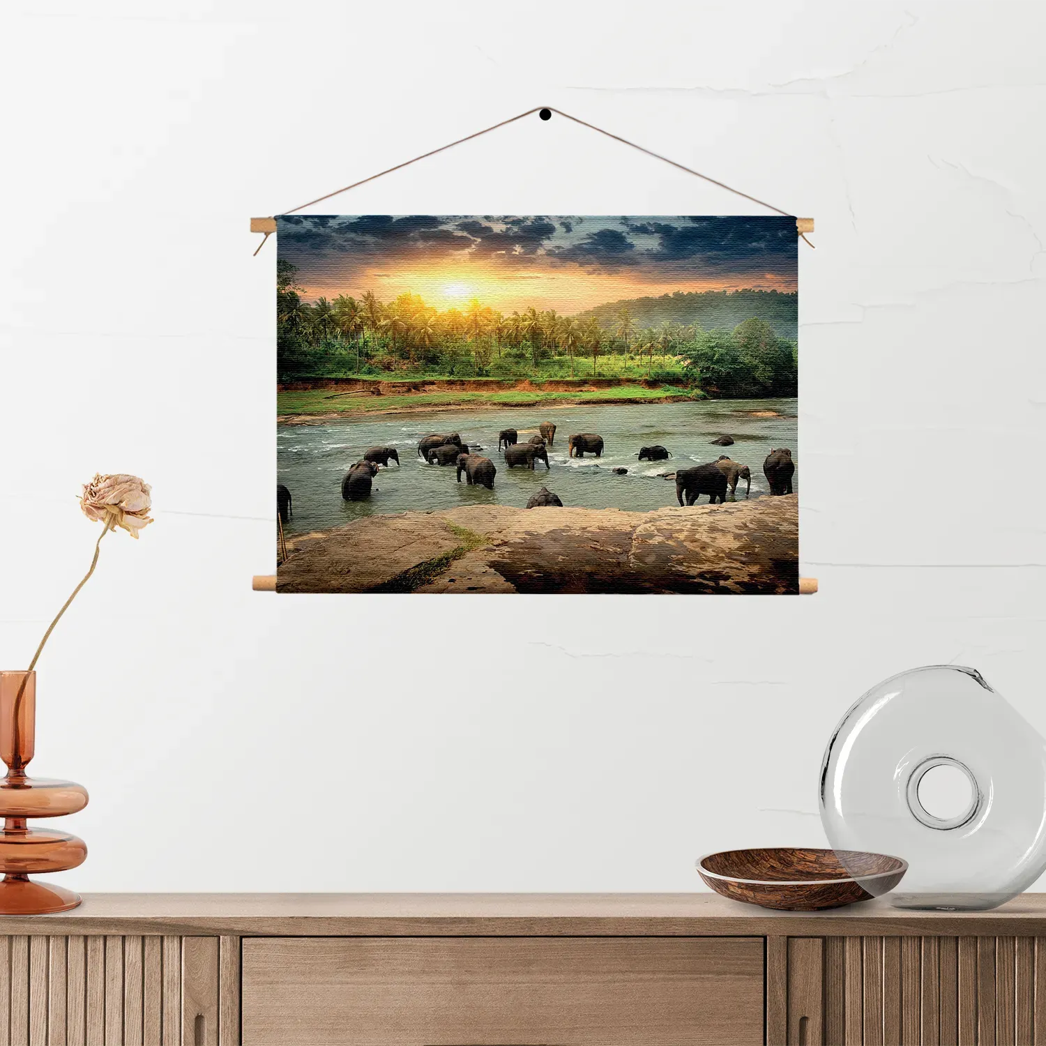 Textielposter De Rivier Olifanten Rechthoek Horizontaal Template TP 50 70 Horizontaal Dieren 39 2