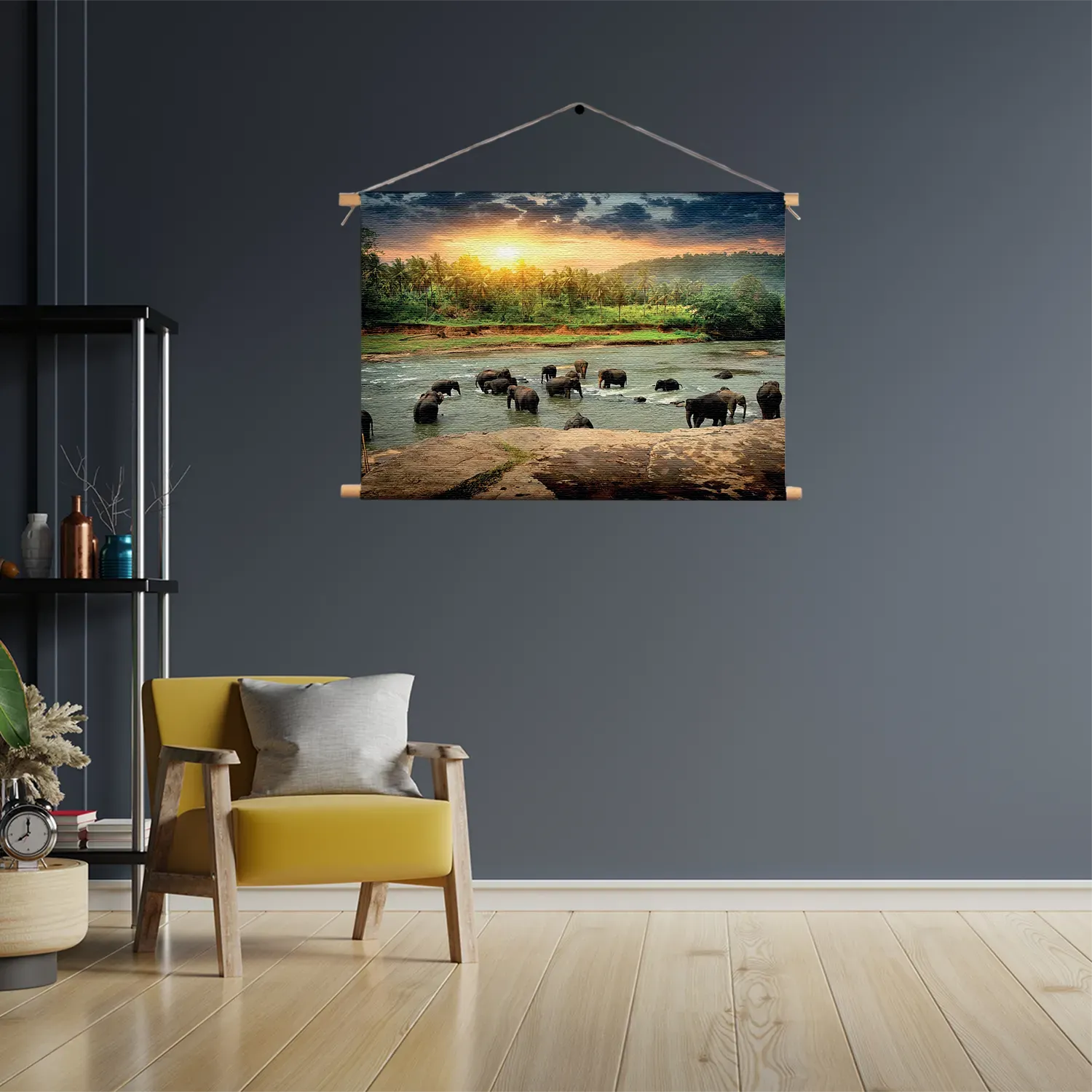 Textielposter De Rivier Olifanten Rechthoek Horizontaal Template TP 50 70 Horizontaal Dieren 39 3