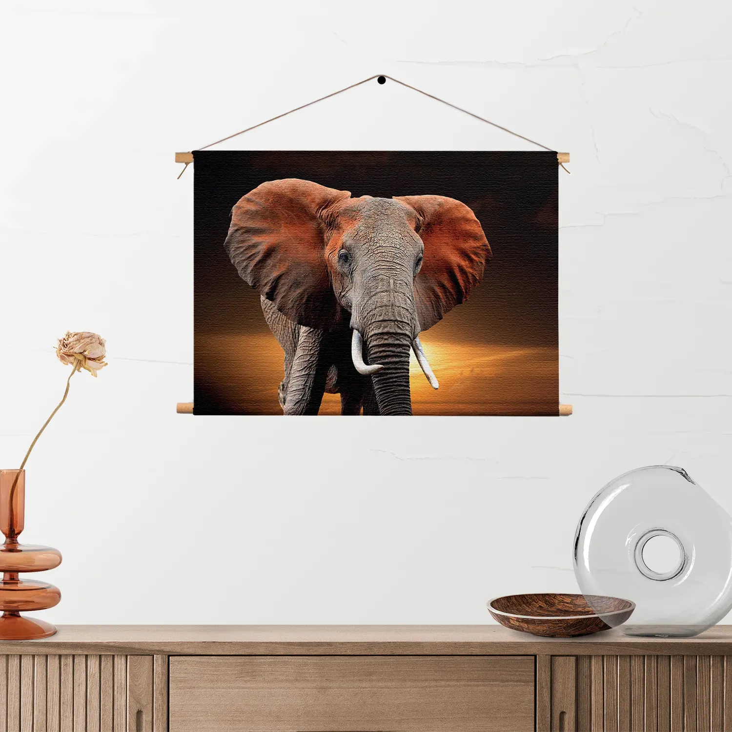 Textielposter Olifant met Zonsondergang Rechthoek Horizontaal Template TP 50 70 Horizontaal Dieren 53 2