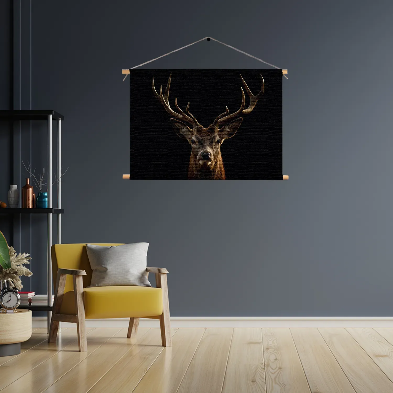 Textielposter Edelhert Met Zwarte Achtergrond Rechthoek Horizontaal Template TP 50 70 Horizontaal Dieren 54 3