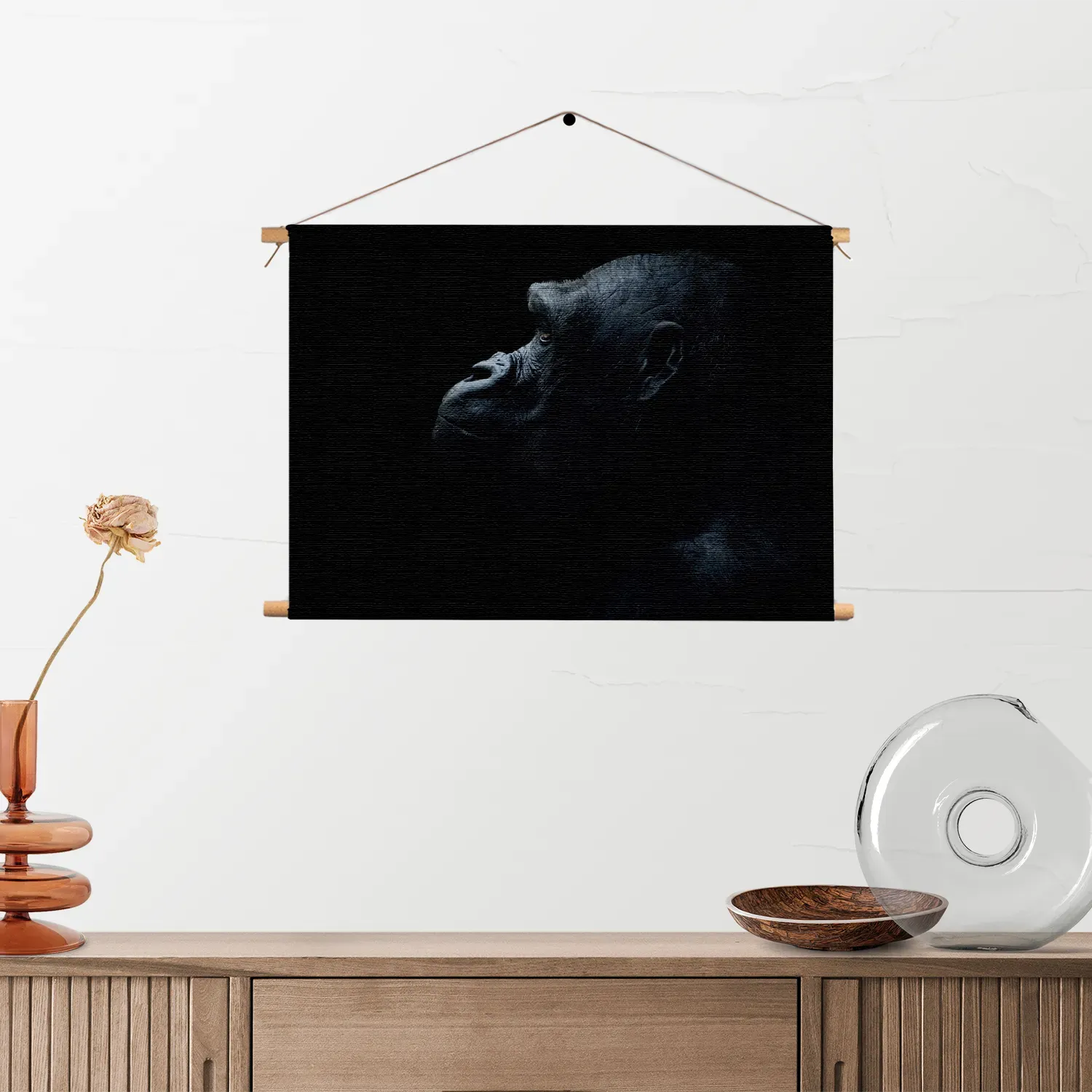 Textielposter De Aap Zwart Wit Rechthoek Horizontaal Template TP 50 70 Horizontaal Dieren 65 2