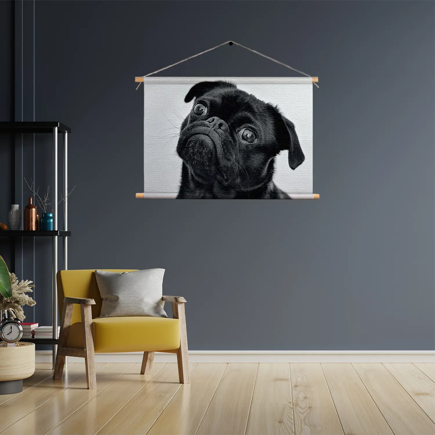 Textielposter Mopshond Zwart Rechthoek Horizontaal Template TP 50 70 Horizontaal Dieren 7 3