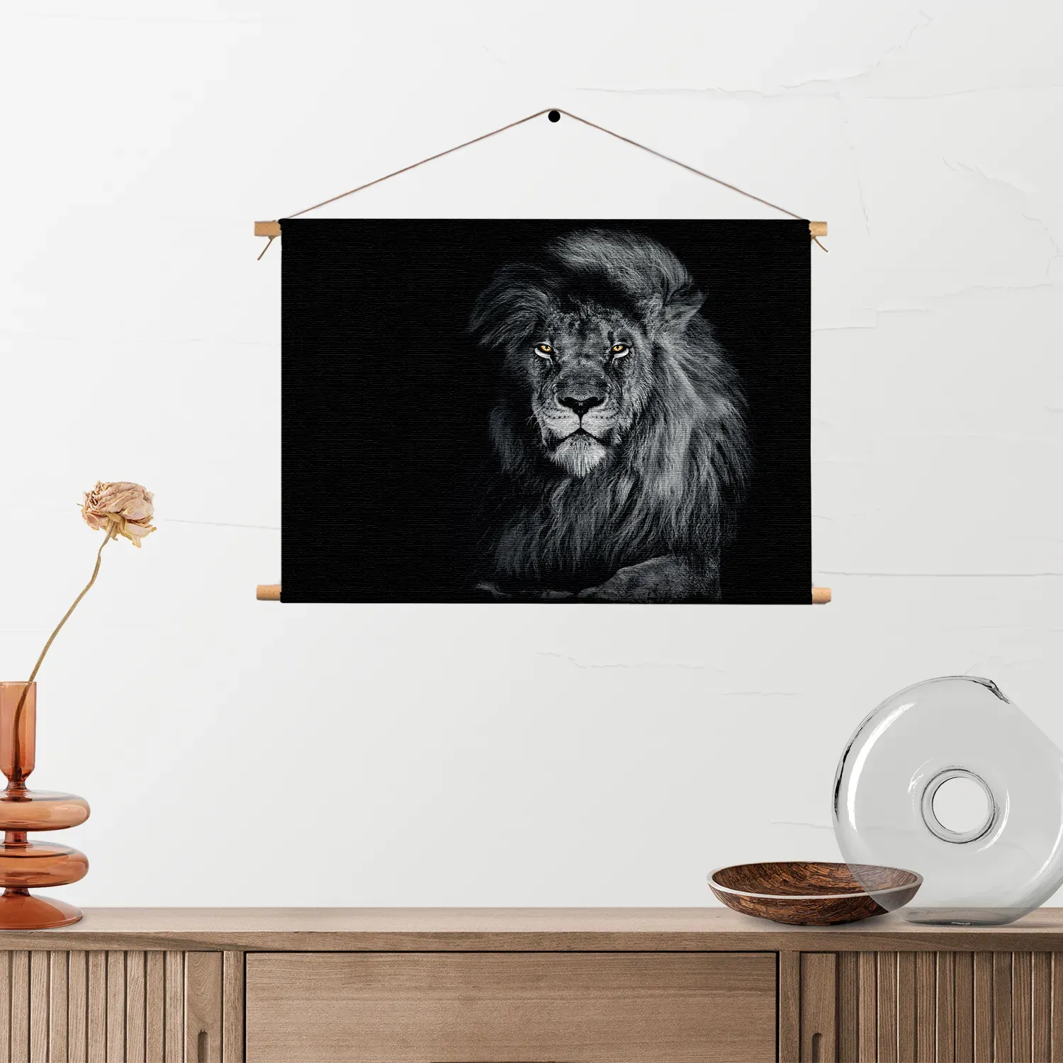 Textielposter De Zwart Witte Leeuw Rechthoek Horizontaal Template TP 50 70 Horizontaal Dieren 75 2