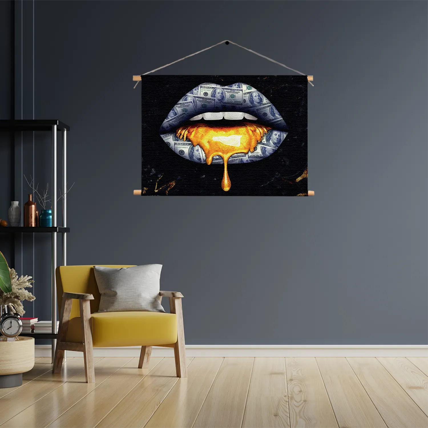 Textielposter Golden Money Lips Rechthoek Horizontaal Template TP 50 70 Horizontaal Lifestyle 5 3