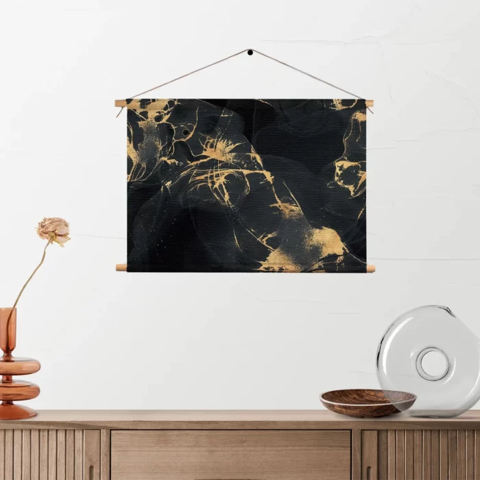 Textielposter Abstract Marmer Look Zwart met Goud 04 Rechthoek Horizontaal Template TP 50 70 Horizontaal Marmer 15 2