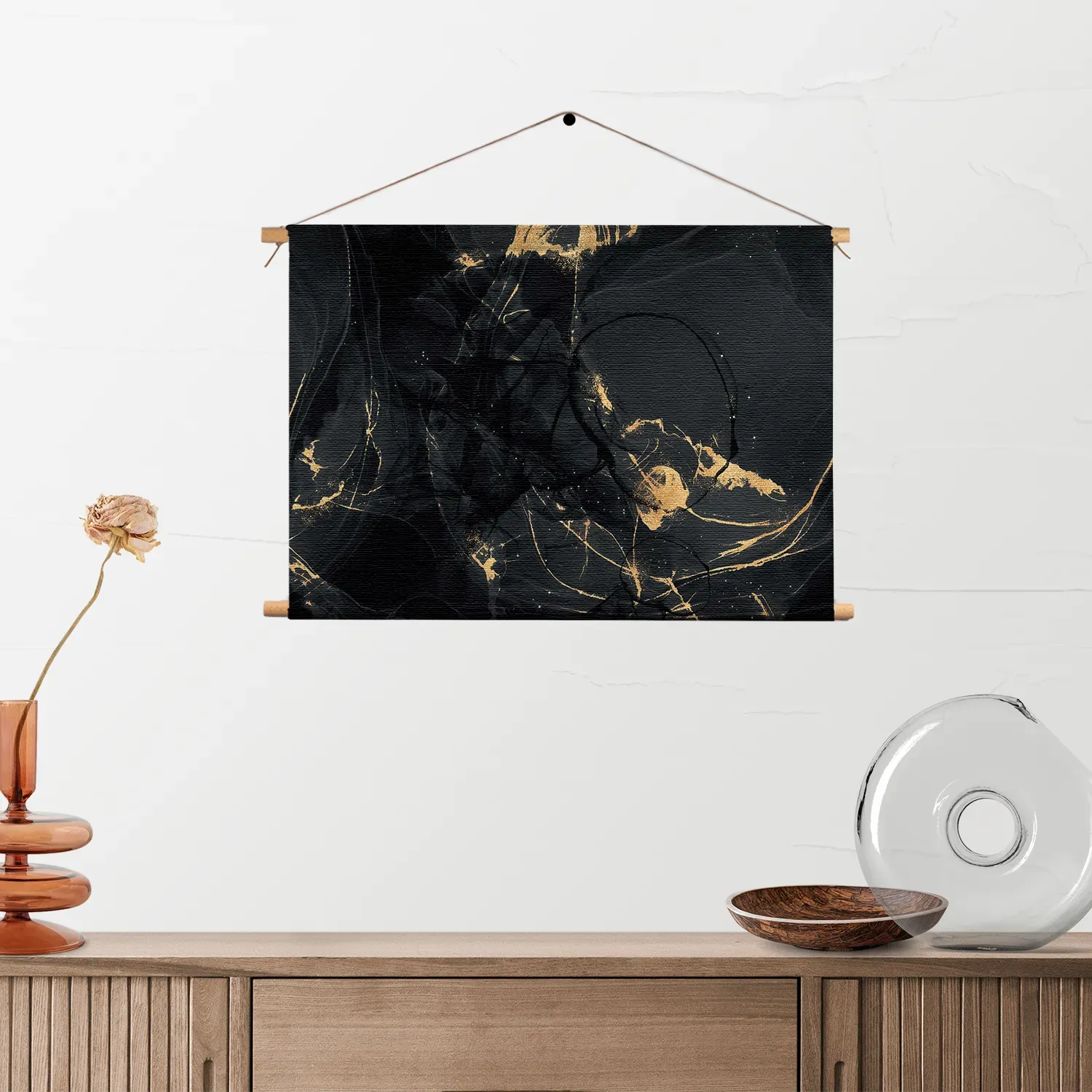 Textielposter Abstract Marmer Look Zwart met Goud 05 Rechthoek Horizontaal Template TP 50 70 Horizontaal Marmer 16 2