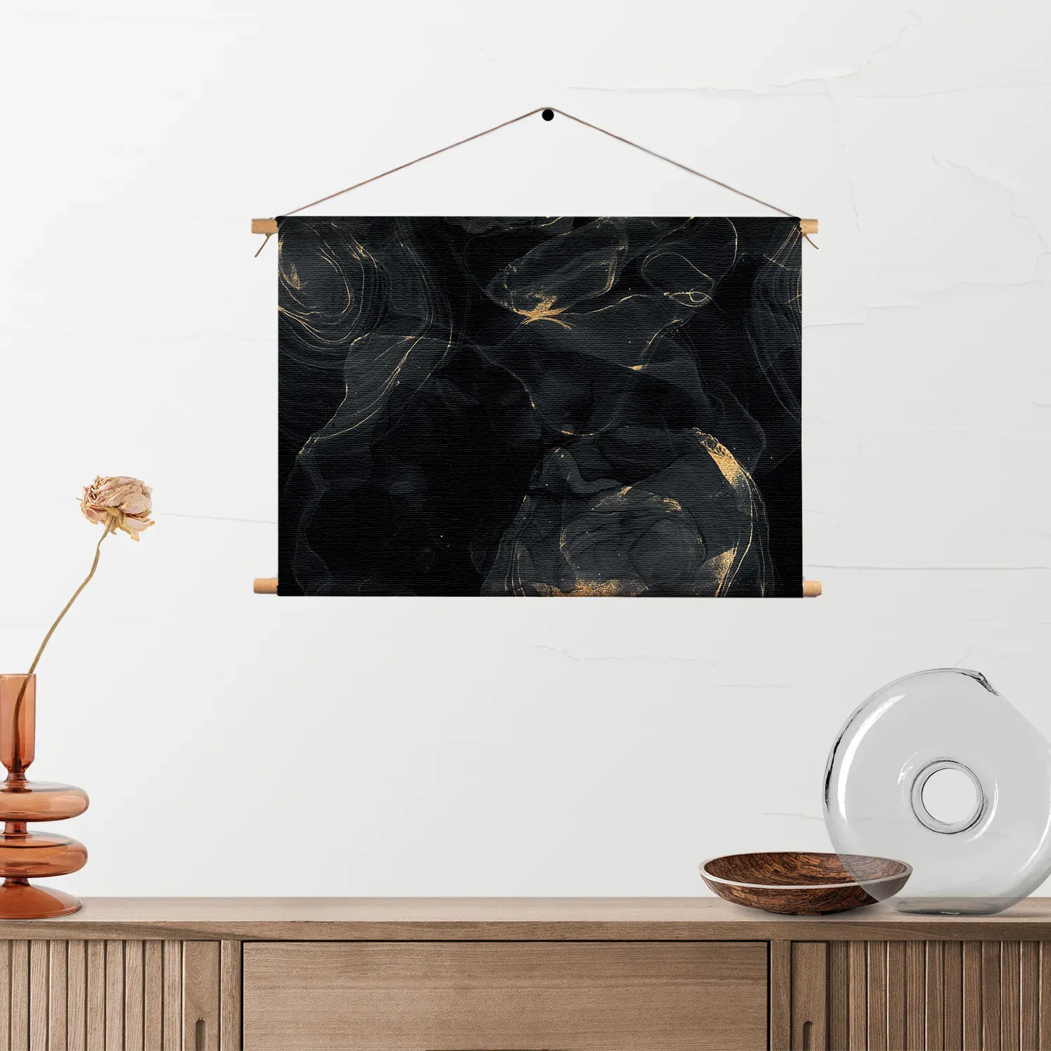 Textielposter Abstract Marmer Look Zwart met Goud 02 Rechthoek Horizontaal Template TP 50 70 Horizontaal Marmer 9 2