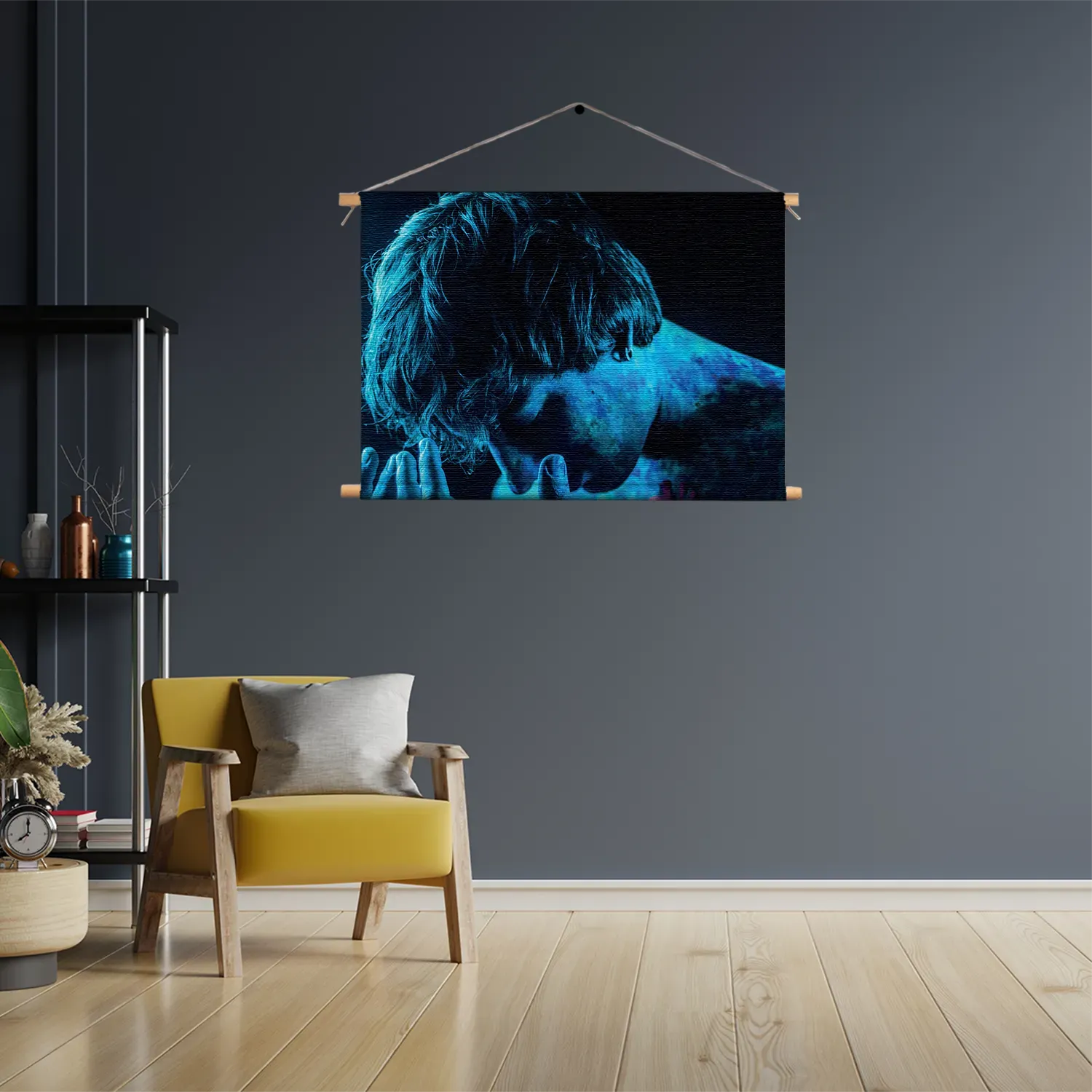 Textielposter Mystrieuze Man Blauw Rechthoek Horizontaal Template TP 50 70 Horizontaal Mensen 14 3