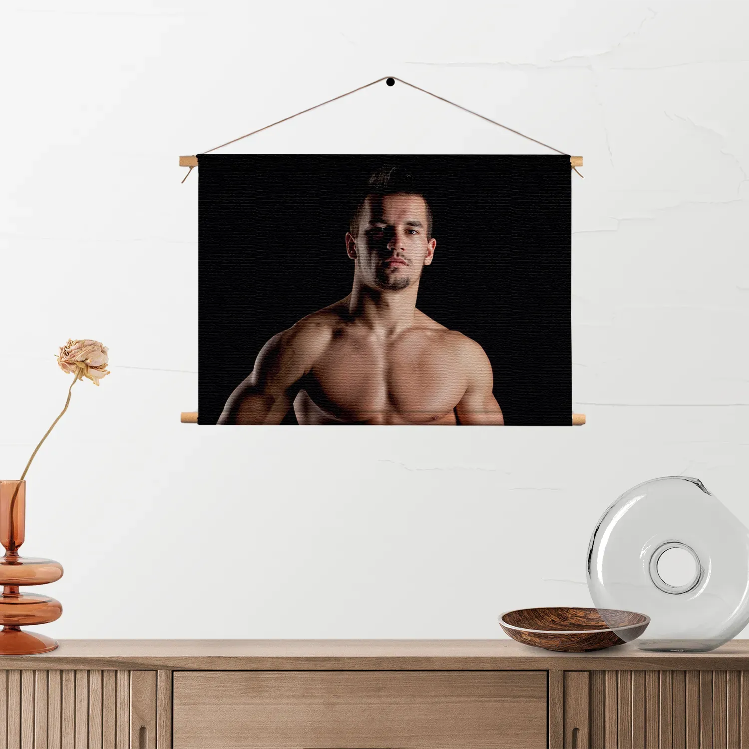 Textielposter Man Met Ontbloot Bovenlichaam Rechthoek Horizontaal Template TP 50 70 Horizontaal Mensen 29 2