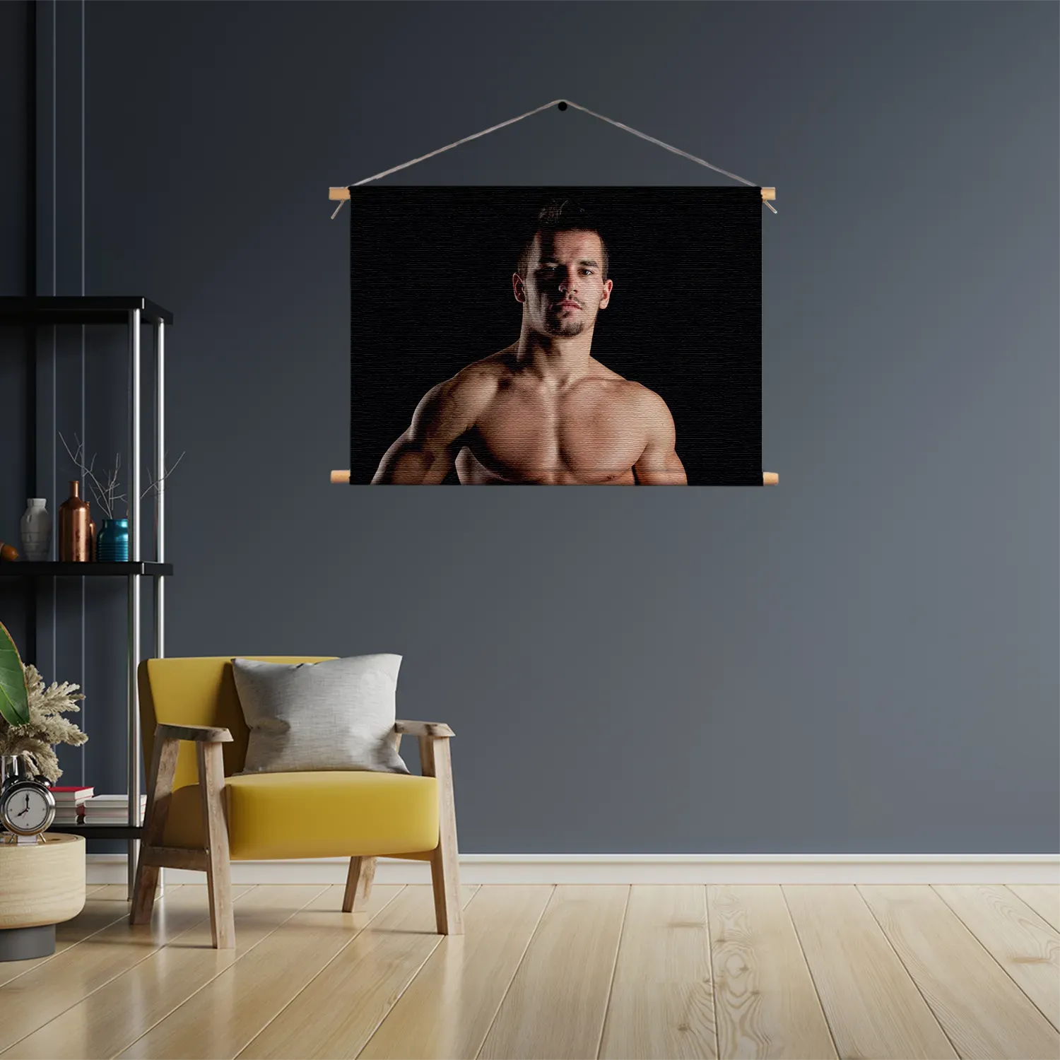 Textielposter Man Met Ontbloot Bovenlichaam Rechthoek Horizontaal Template TP 50 70 Horizontaal Mensen 29 3