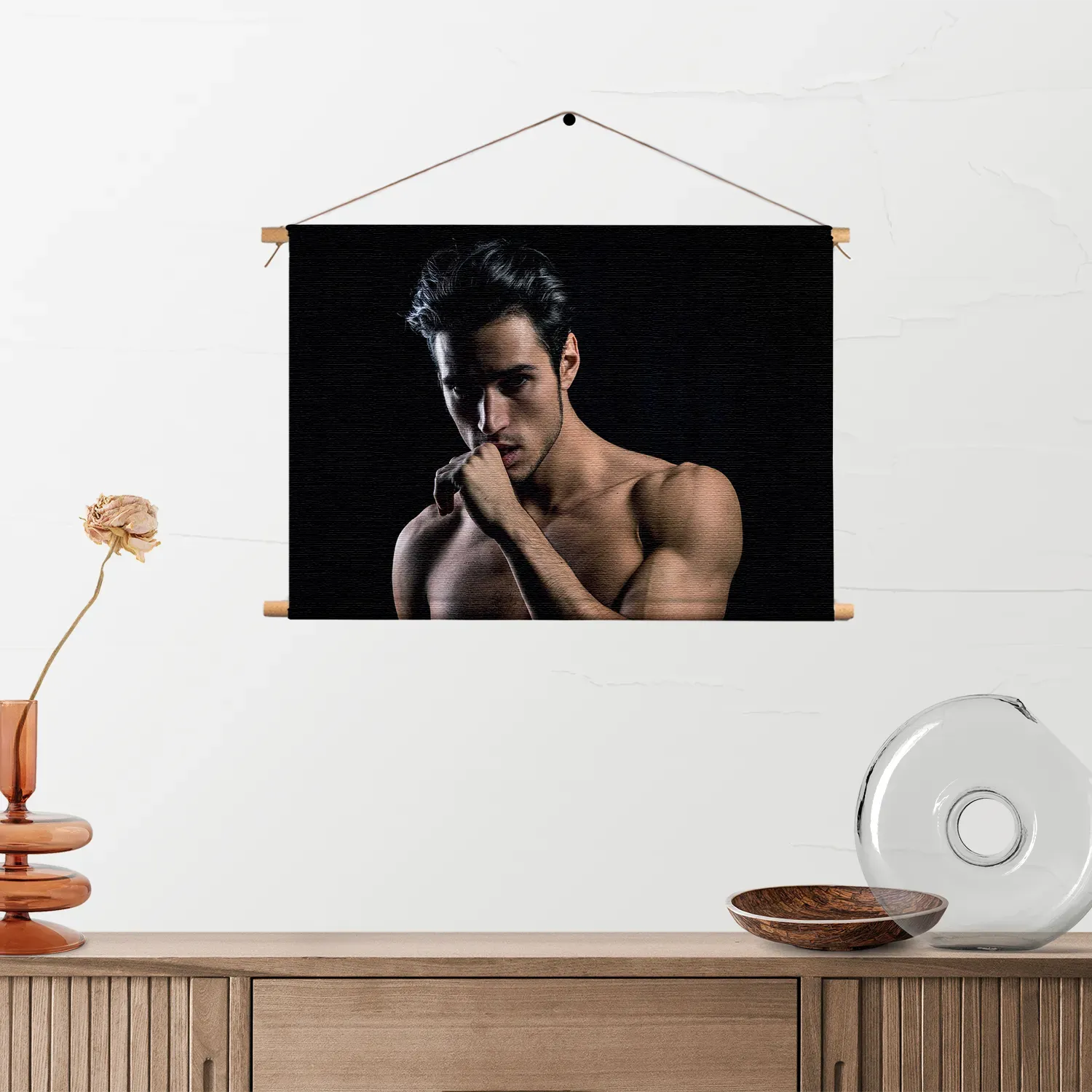 Textielposter Sexy Man Met Donkere Hare en Ontbloot Bovenlichaam Rechthoek Horizontaal Template TP 50 70 Horizontaal Mensen 41 2