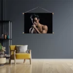 Textielposter Sexy Man Met Donkere Hare en Ontbloot Bovenlichaam Rechthoek Horizontaal Template TP 50 70 Horizontaal Mensen 41 3