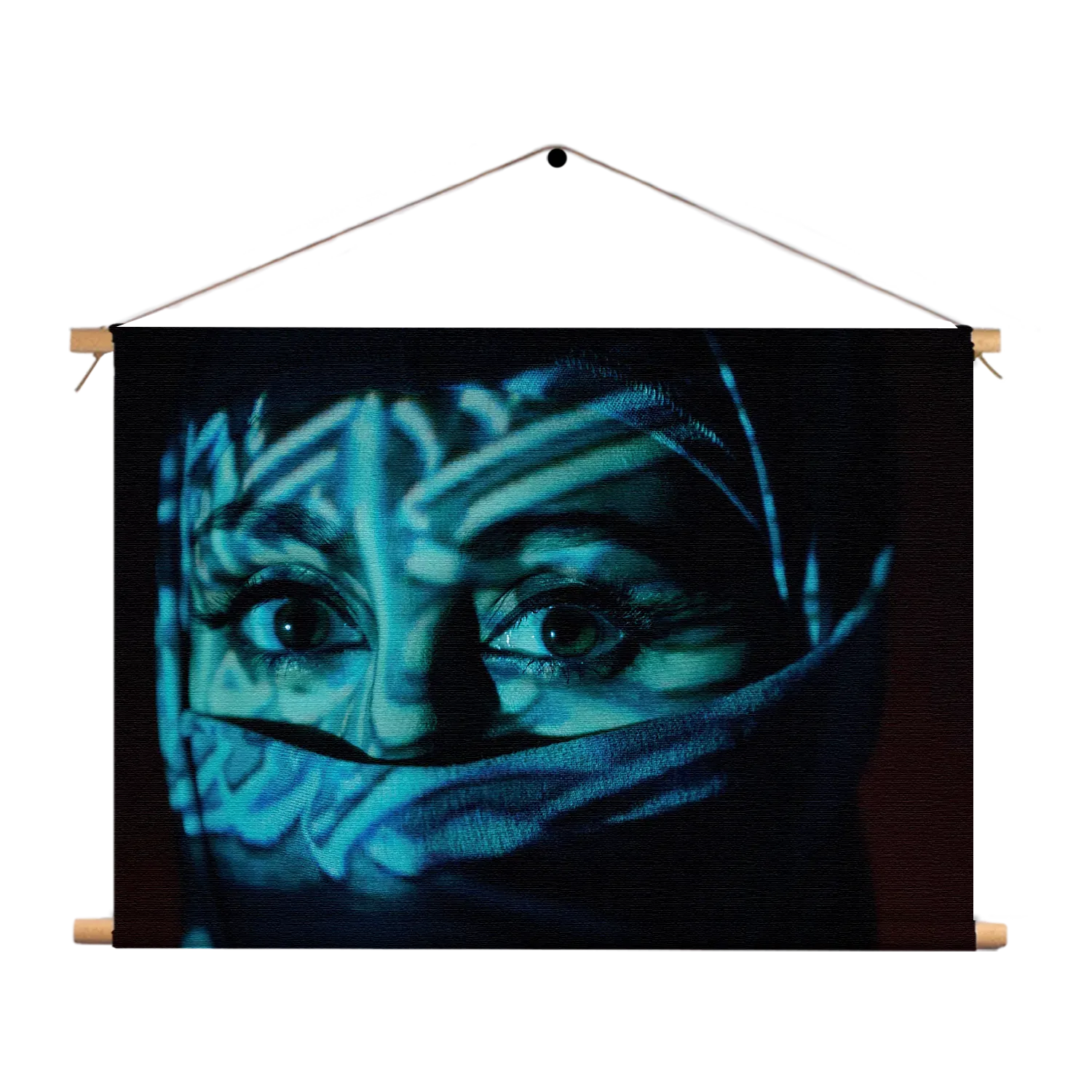 Textielposter Jonge Arabische Vrouw Met Blauwe Hoofddoek Rechthoek Horizontaal Template TP 50 70 Horizontaal Mensen 9 1