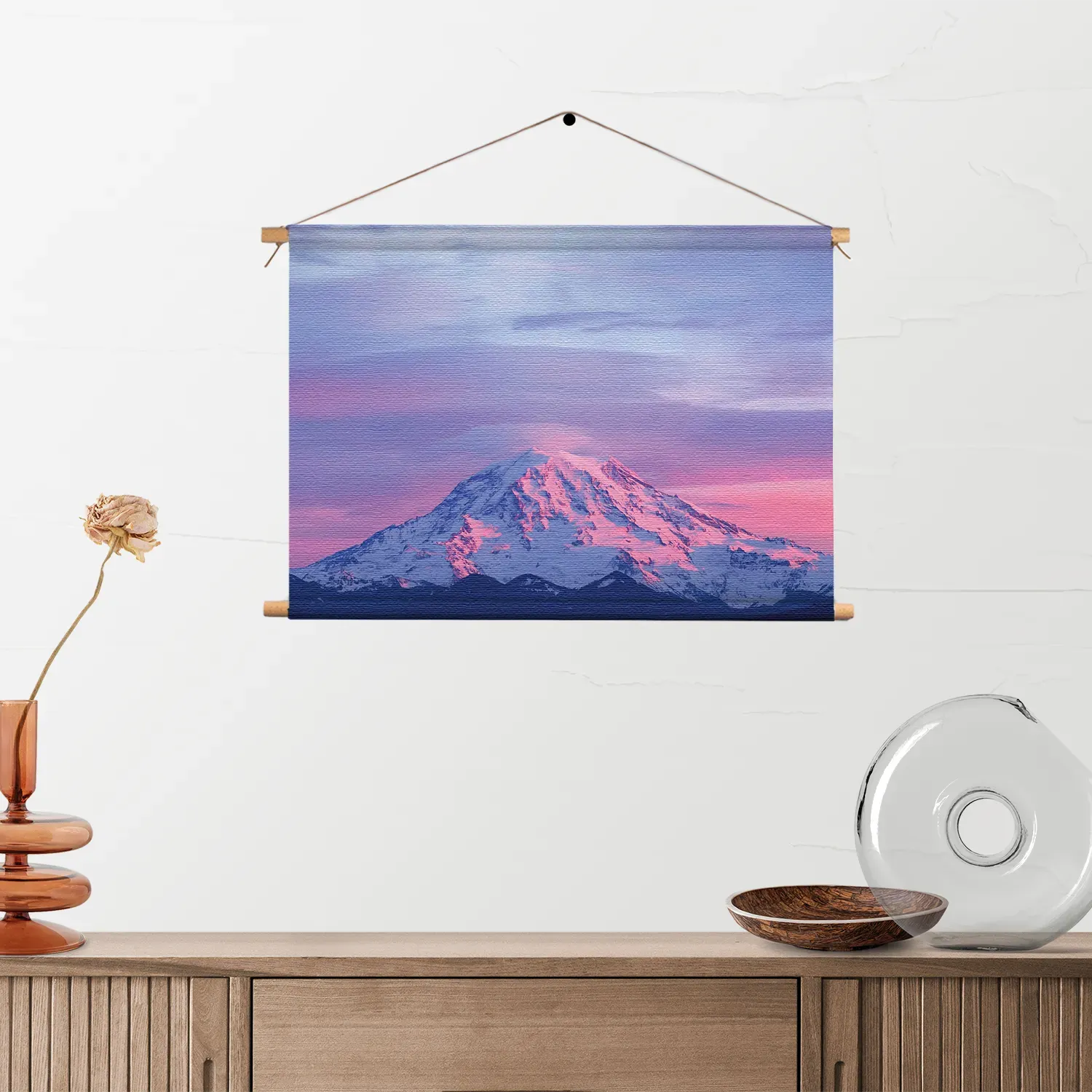 Textielposter Natuurlijke zons ondergang op witte berg Rechthoek Horizontaal Template TP 50 70 Horizontaal Natuur 41 2