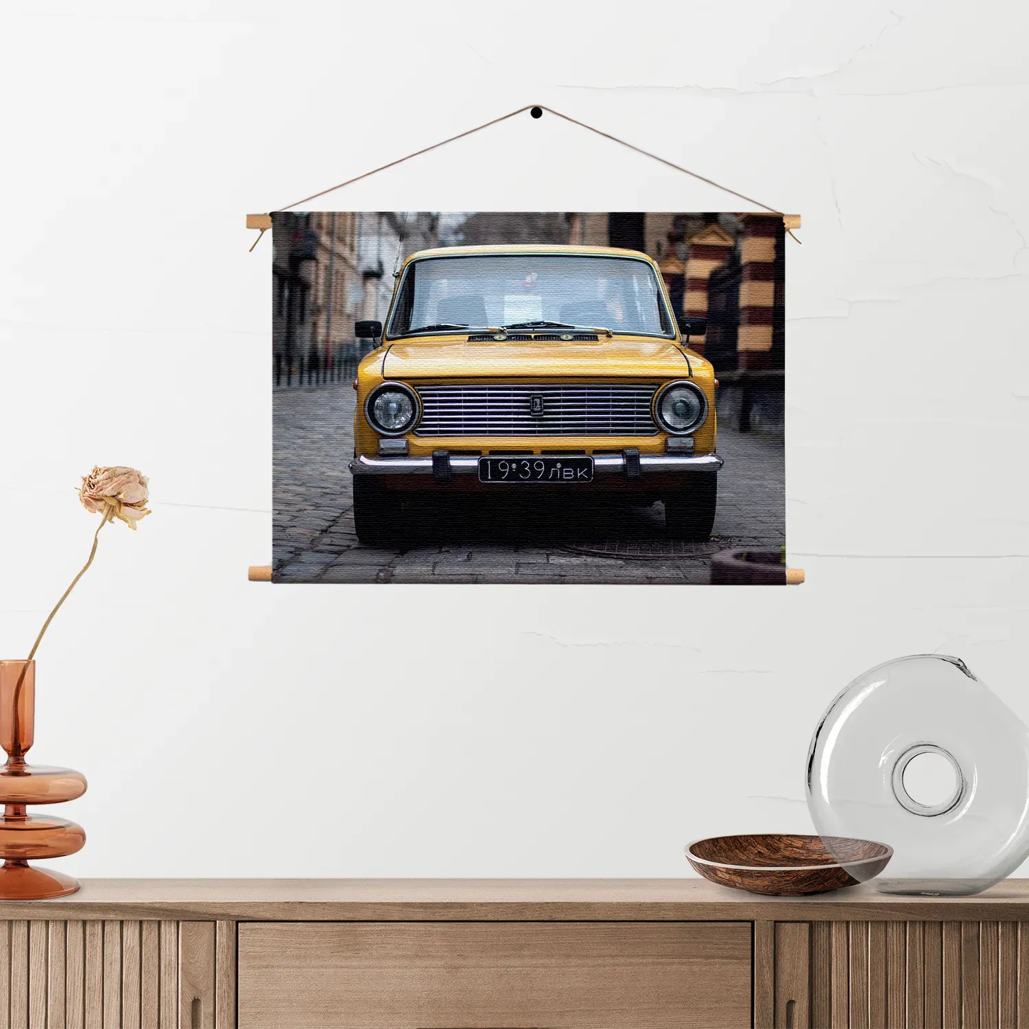 Textielposter Old School Gele Taxi 01 Rechthoek Horizontaal Template TP 50 70 Horizontaal Retro 7 2