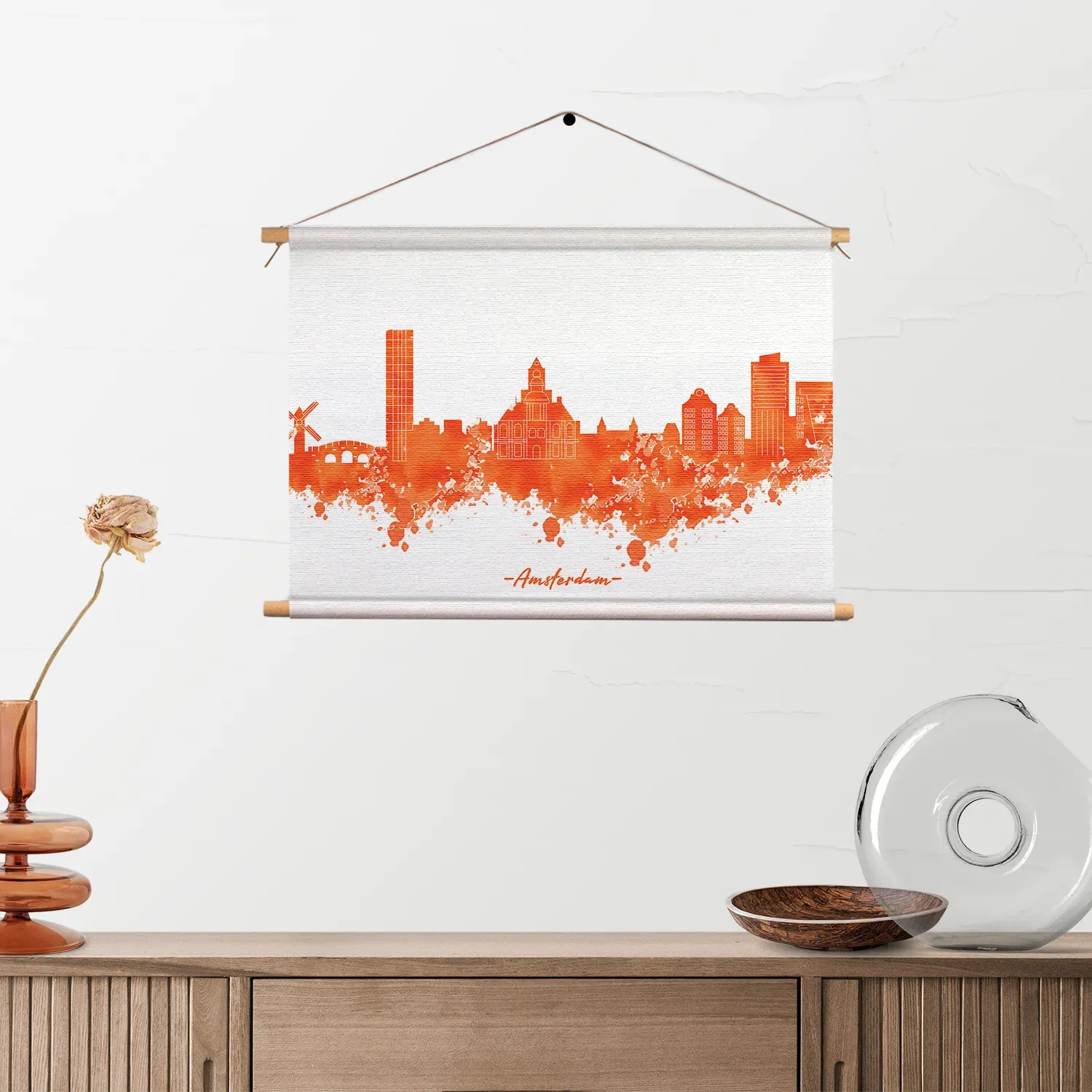 Textielposter Skyline Amsterdam Watercolor Paint Rechthoek Horizontaal Template TP 50 70 Horizontaal Steden 1 2