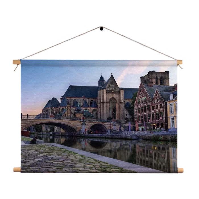 Textielposter Middeleeuwse Kathedraal en Brug Gent Rechthoek Horizontaal Template TP 50 70 Horizontaal Steden 100 1