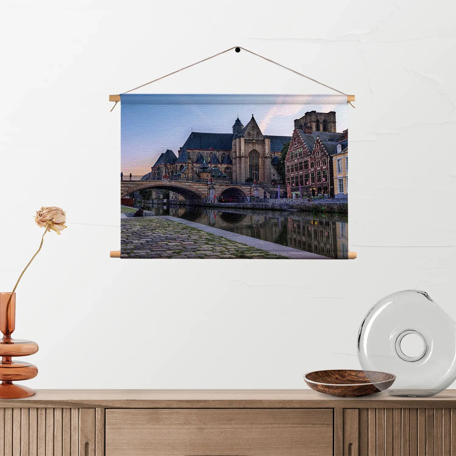 Textielposter Middeleeuwse Kathedraal en Brug Gent Rechthoek Horizontaal Template TP 50 70 Horizontaal Steden 100 2