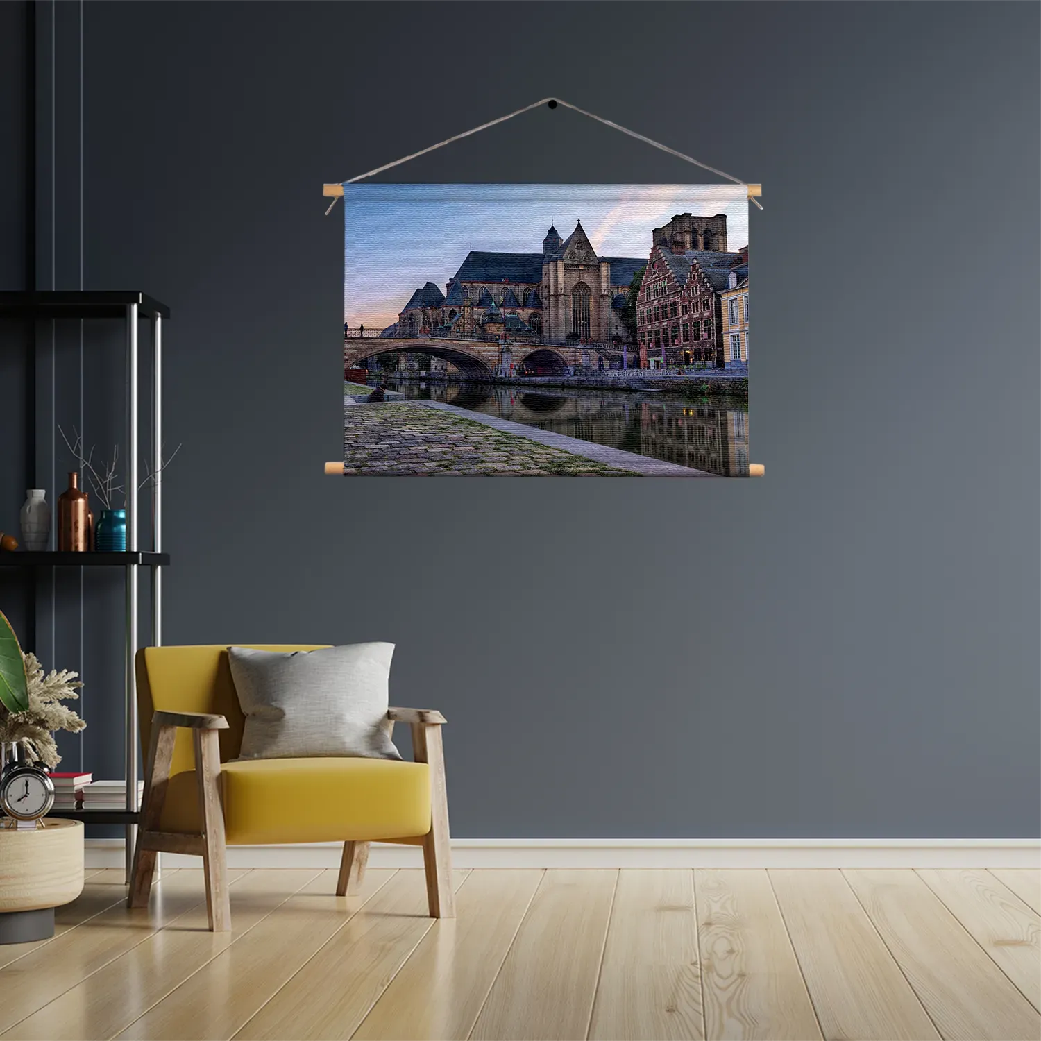 Textielposter Middeleeuwse Kathedraal en Brug Gent Rechthoek Horizontaal Template TP 50 70 Horizontaal Steden 100 3
