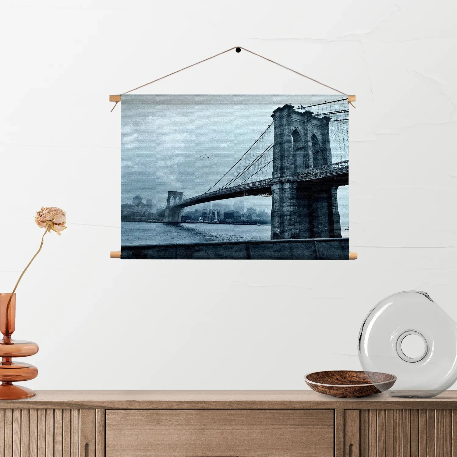 Textielposter Brooklyn Bridge New York Zwart Wit Rechthoek Horizontaal Template TP 50 70 Horizontaal Steden 28 2