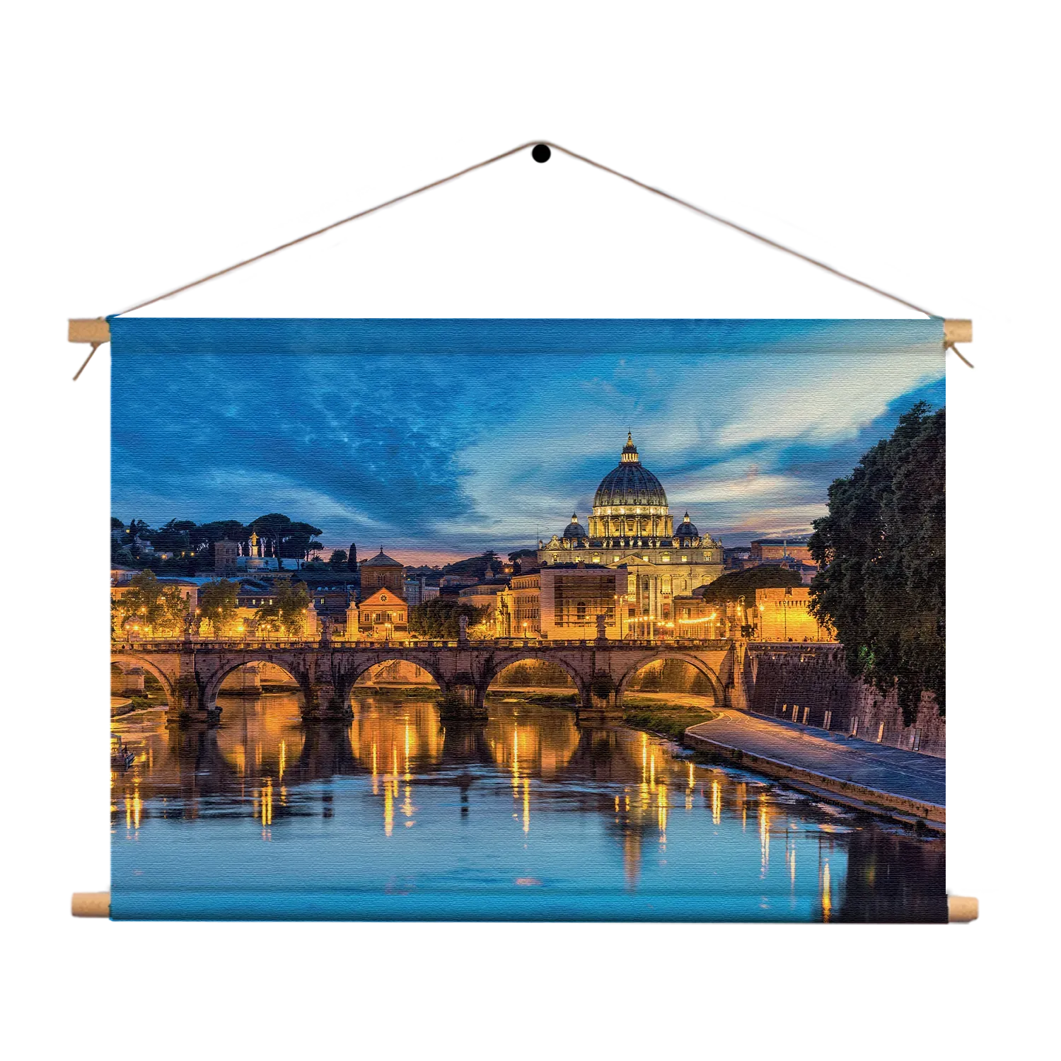 Textielposter Rivier Tiber Rome at Night Sint-Pietersbasiliek Rechthoek Horizontaal Template TP 50 70 Horizontaal Steden 63 1