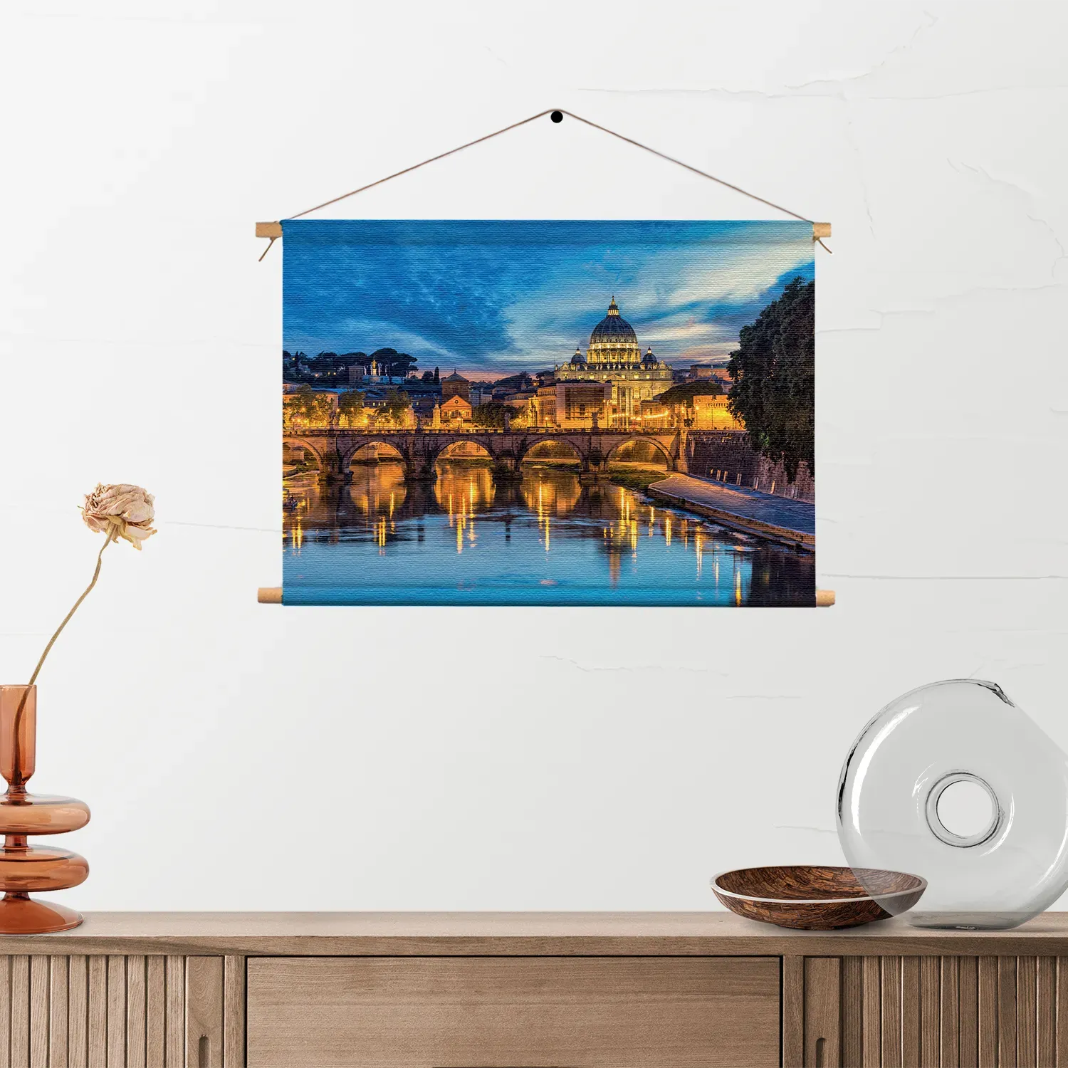 Textielposter Rivier Tiber Rome at Night Sint-Pietersbasiliek Rechthoek Horizontaal Template TP 50 70 Horizontaal Steden 63 2