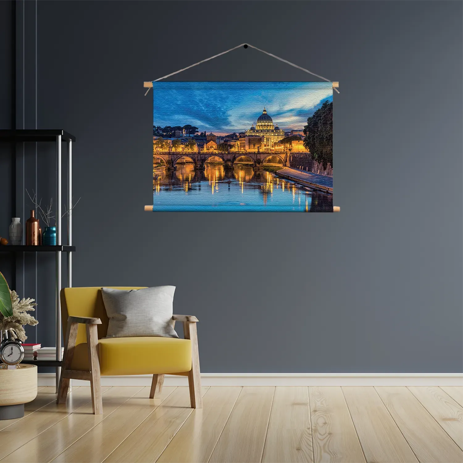 Textielposter Rivier Tiber Rome at Night Sint-Pietersbasiliek Rechthoek Horizontaal Template TP 50 70 Horizontaal Steden 63 3