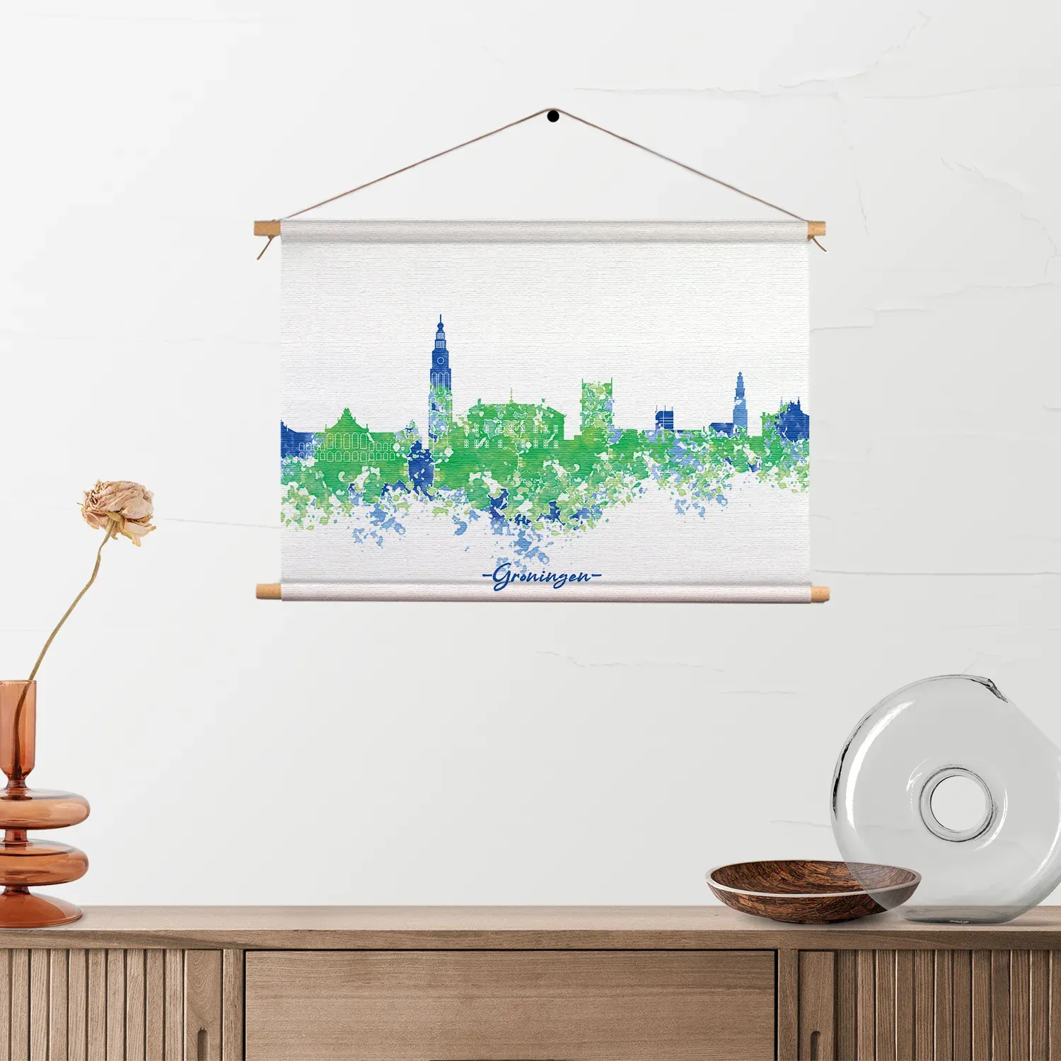Textielposter Skyline Groningen Watercolor Paint Rechthoek Horizontaal Template TP 50 70 Horizontaal Steden 8 2