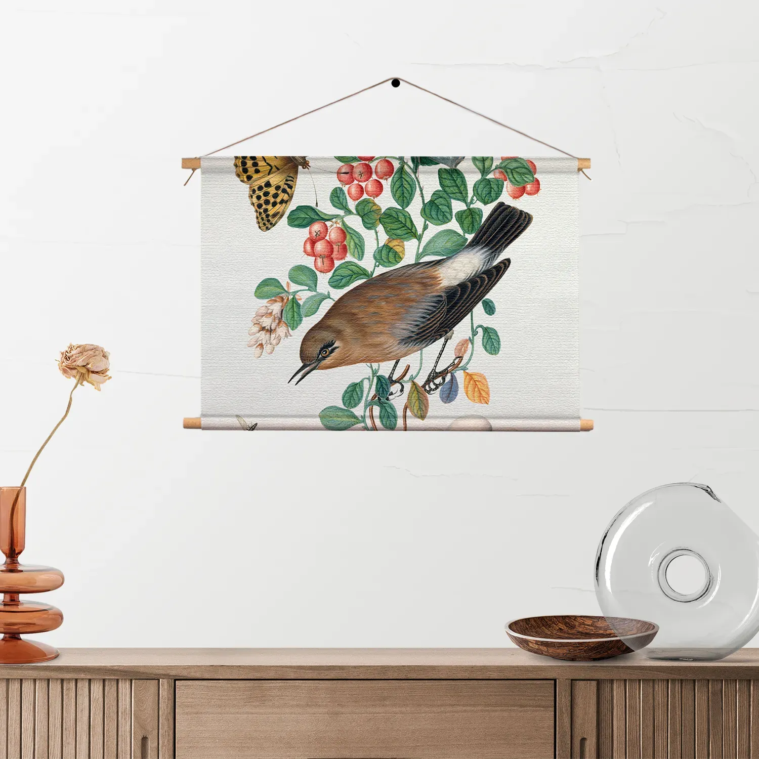 Textielposter Prent Natuur Vogel en Bloemen 05 Rechthoek Horizontaal Template TP 50 70 Horizontaal Vintage 5 2