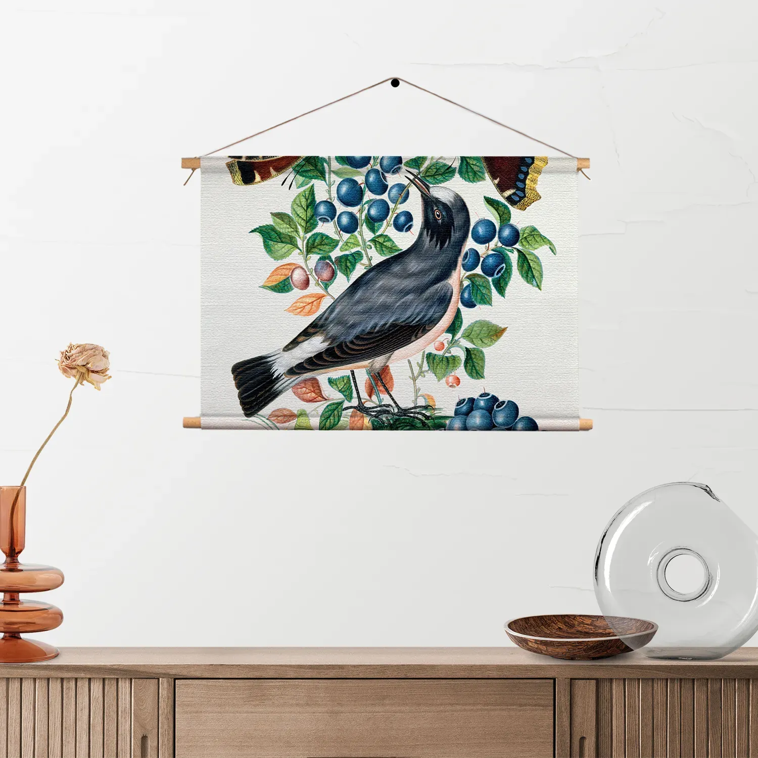 Textielposter Prent Natuur Vogel en Bloemen 06 Rechthoek Horizontaal Template TP 50 70 Horizontaal Vintage 6 2