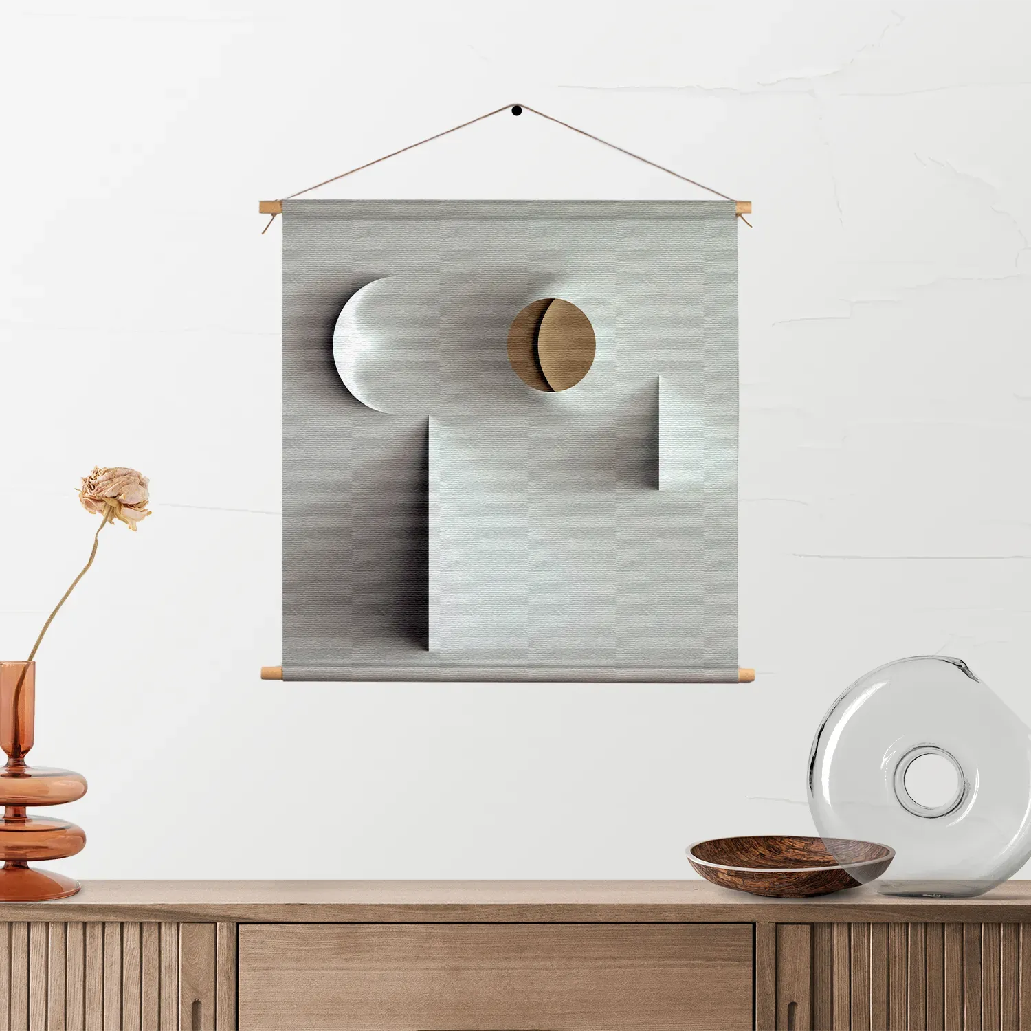 Textielposter Scandinavisch Wit met Goudkleurig Element Vierkant Template TP Vierkant Abstract 01 2