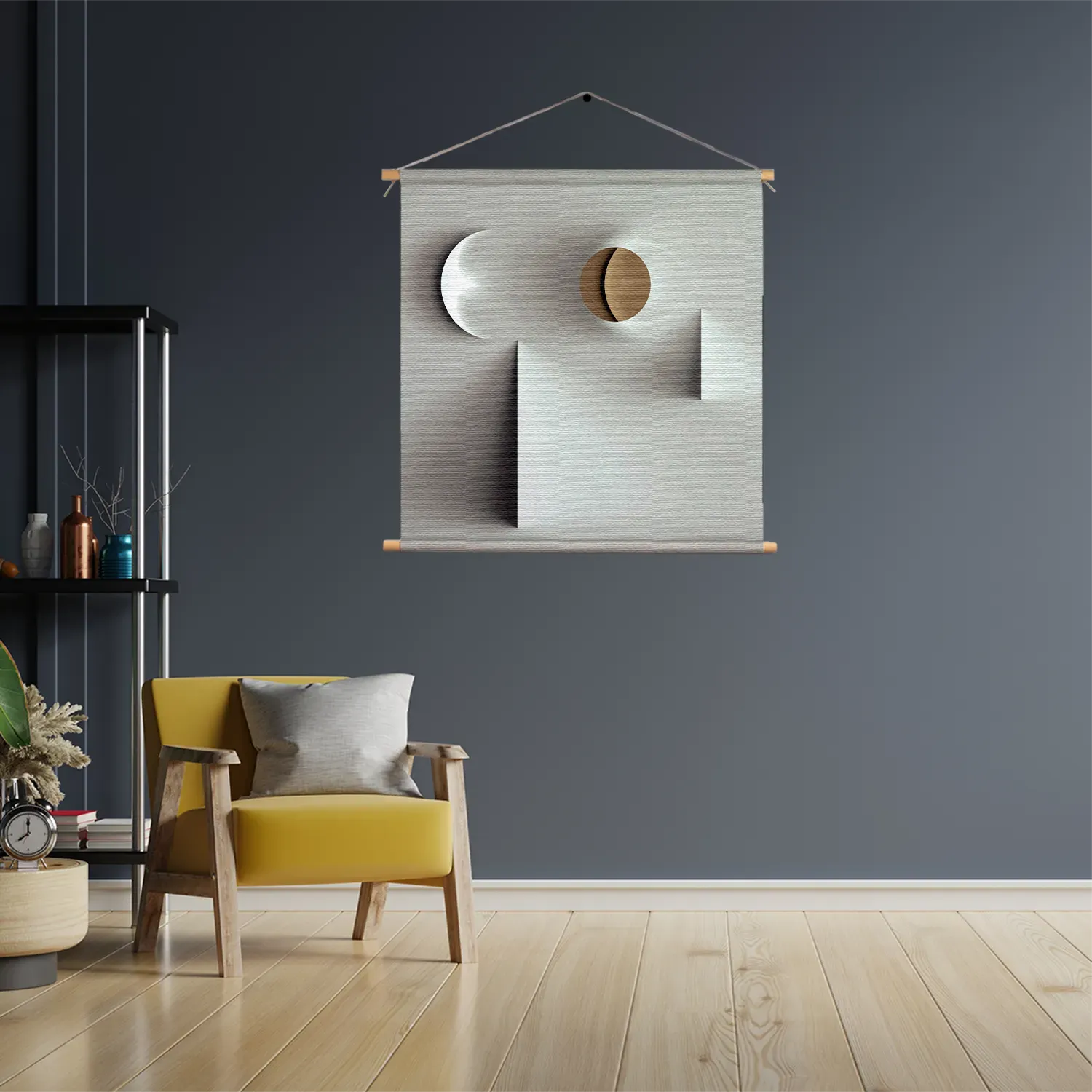 Textielposter Scandinavisch Wit met Goudkleurig Element Vierkant Template TP Vierkant Abstract 01 3