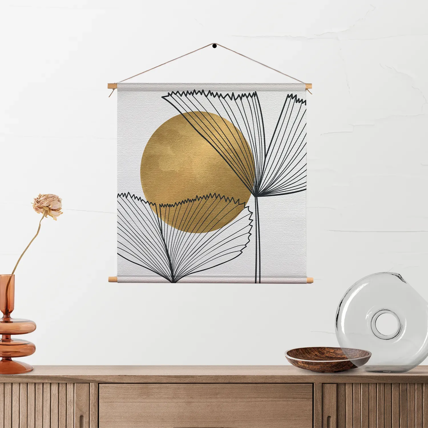 Textielposter Scandinavisch Design Plant met Goud Element 01 Vierkant Template TP Vierkant Abstract 112 2