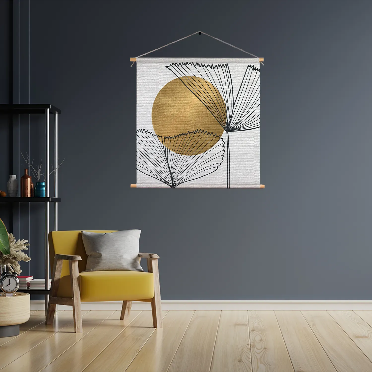 Textielposter Scandinavisch Design Plant met Goud Element 01 Vierkant Template TP Vierkant Abstract 112 3