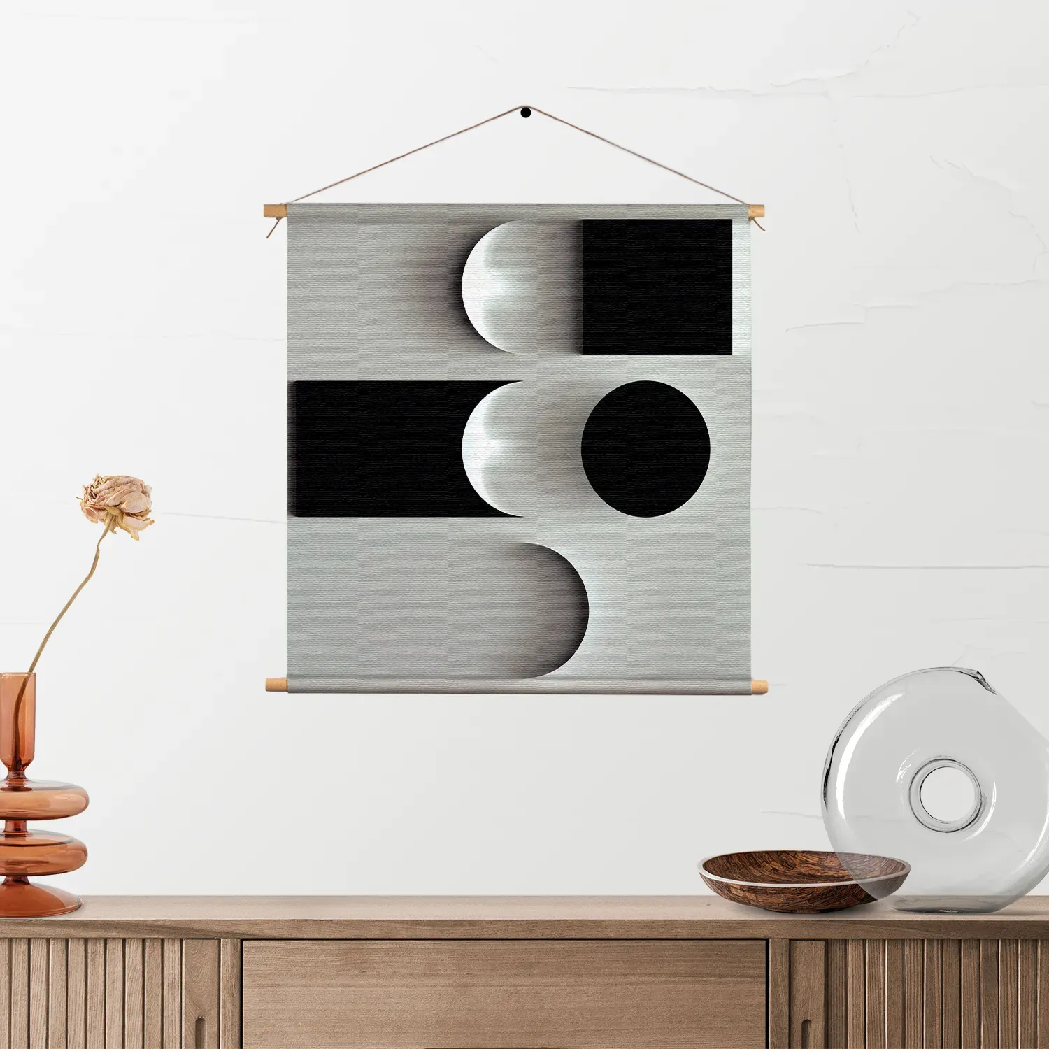 Textielposter Scandinavisch Wit met Zwart Element 02 Vierkant Template TP Vierkant Abstract 62 2