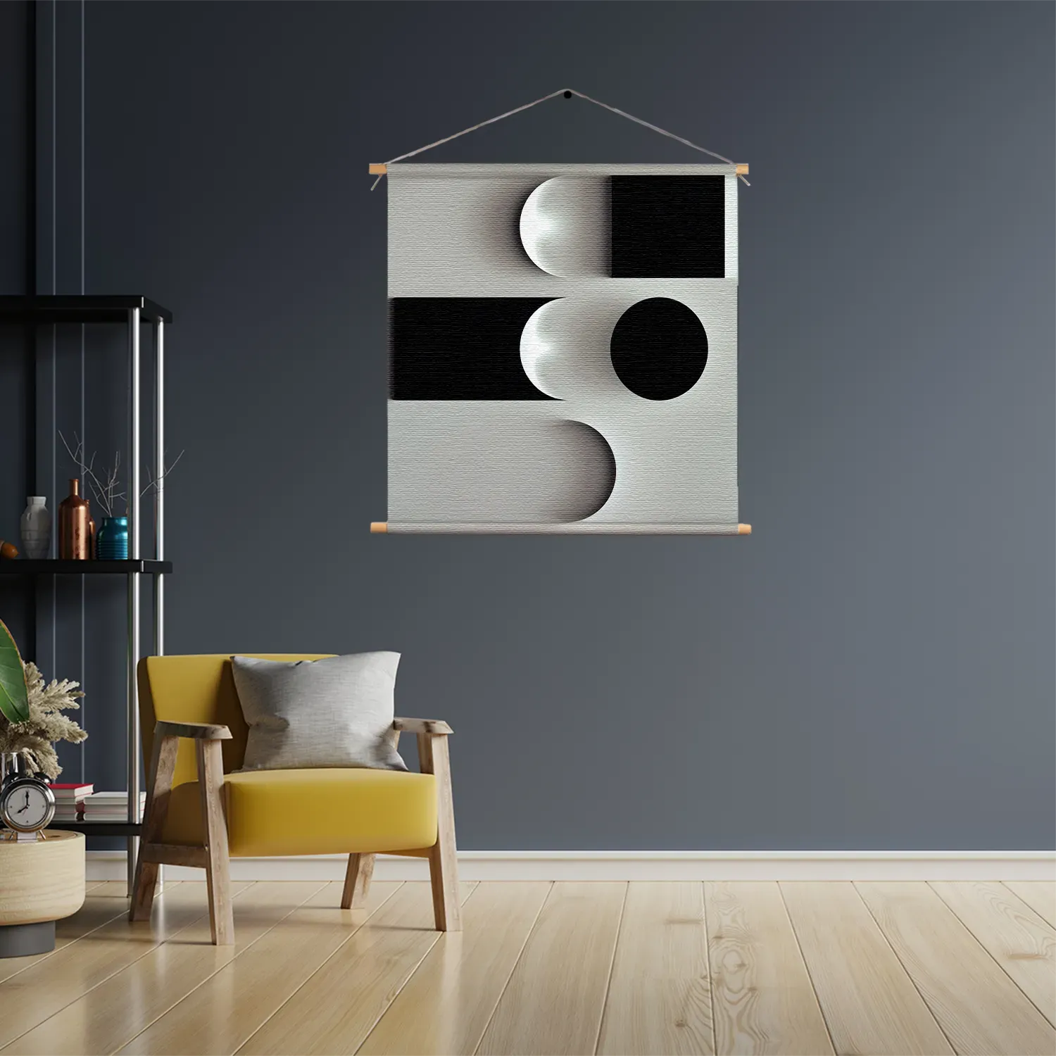 Textielposter Scandinavisch Wit met Zwart Element 02 Vierkant Template TP Vierkant Abstract 62 3