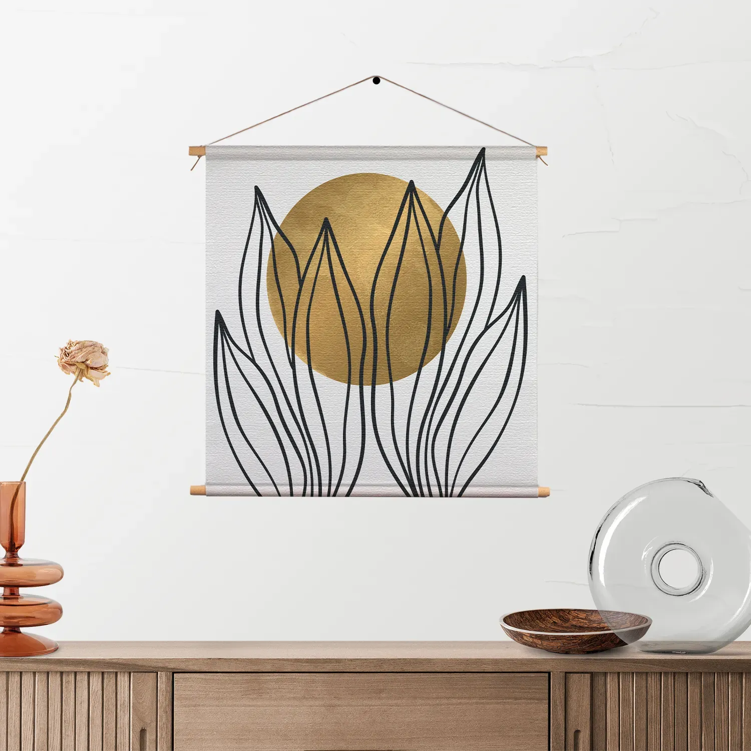 Textielposter Scandinavisch Design Plant met Goud Element 01 Vierkant Template TP Vierkant Abstract 72 2
