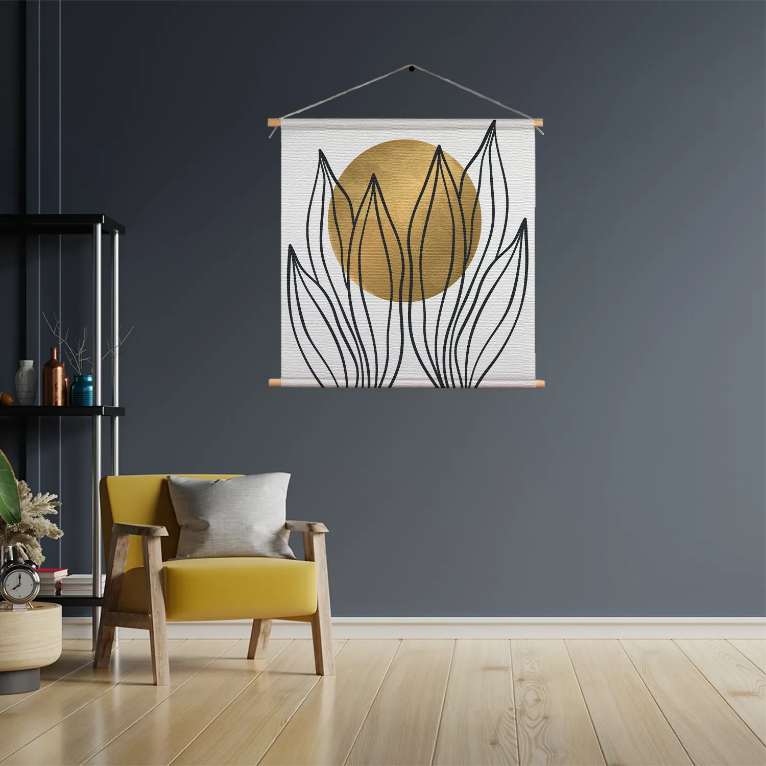 Textielposter Scandinavisch Design Plant met Goud Element 01 Vierkant Template TP Vierkant Abstract 72 3