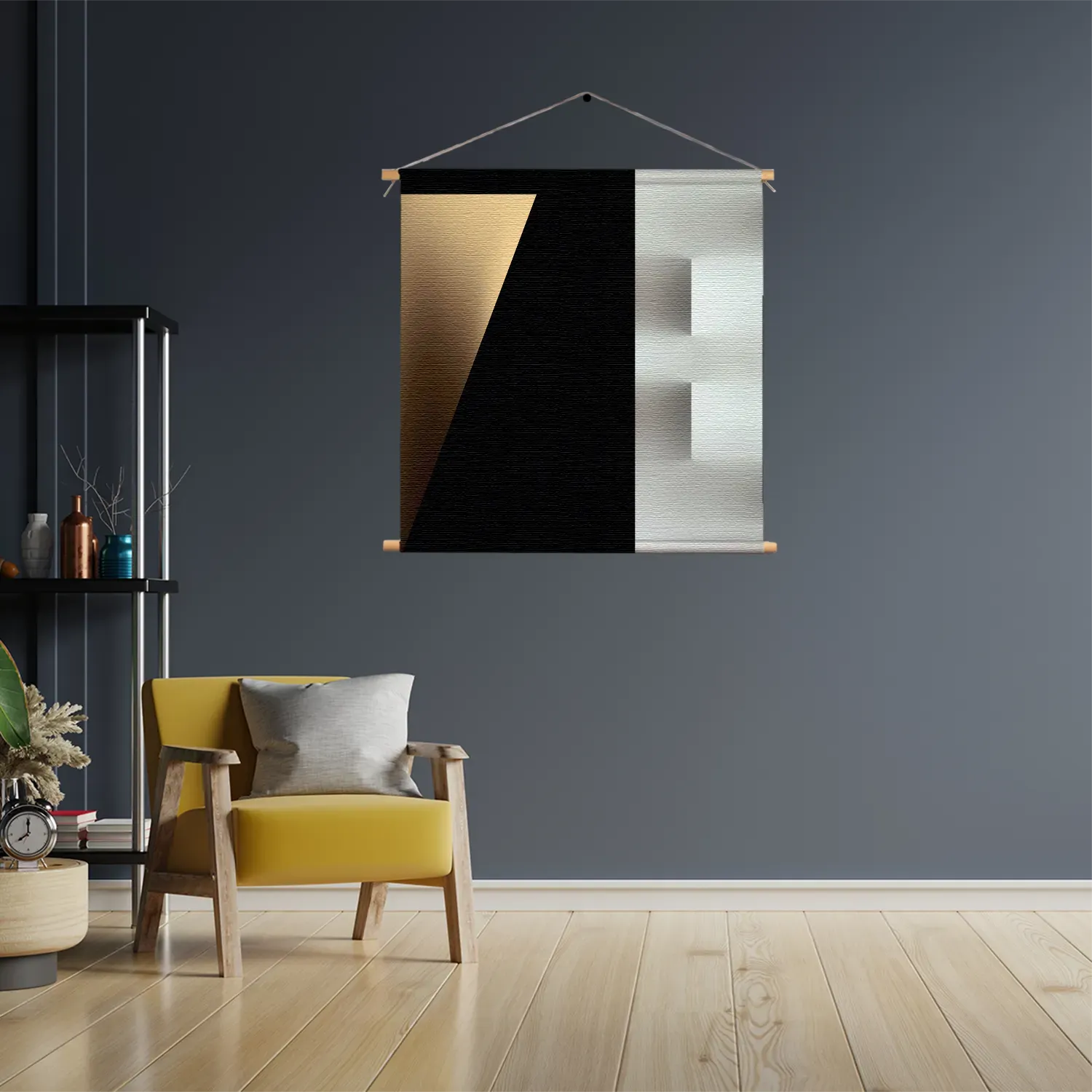 Textielposter Scandinavisch Wit met Zwart Element 03 Vierkant Template TP Vierkant Abstract 73 3