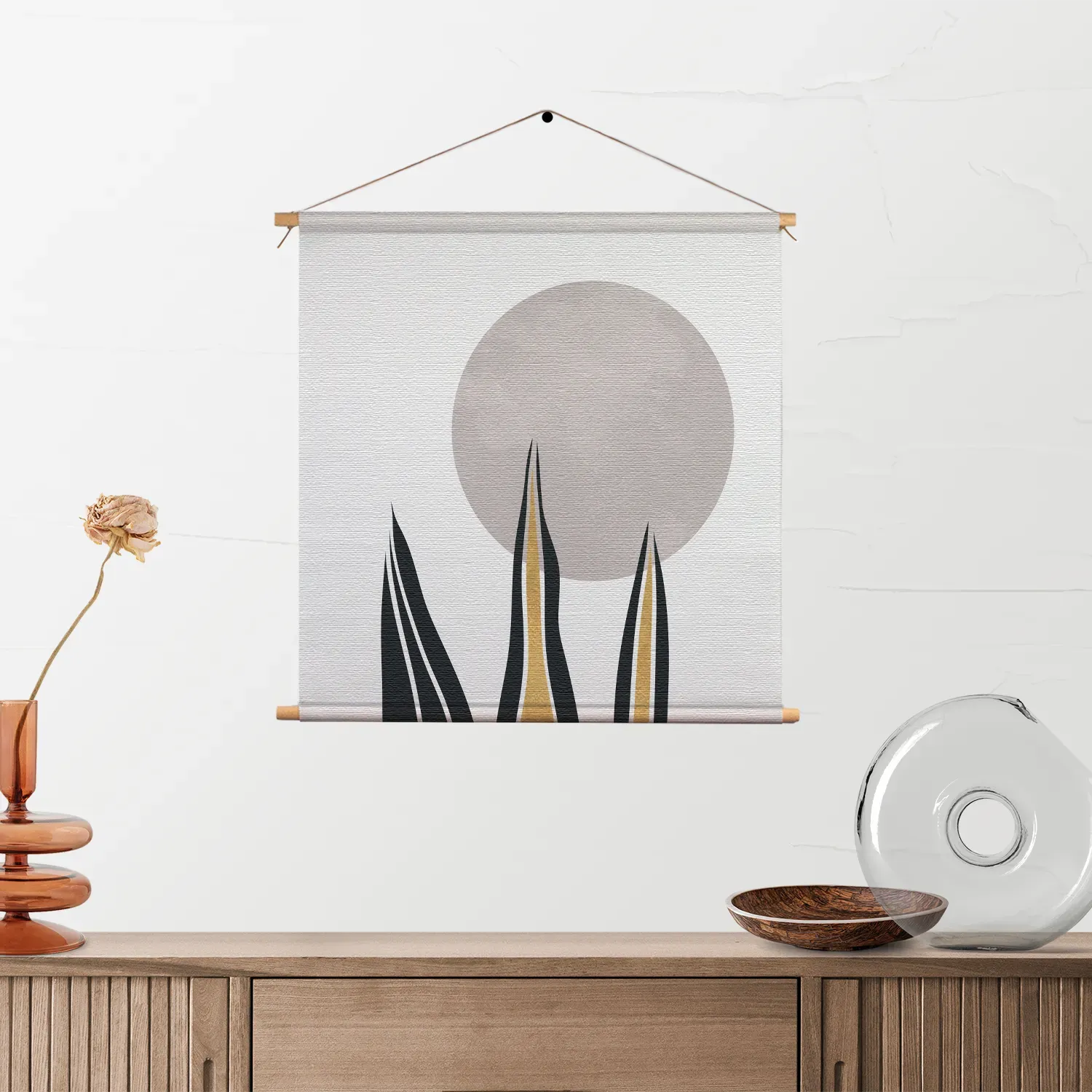 Textielposter Blad met Goud en Zilvere Elementen Vierkant Template TP Vierkant Abstract 78 2