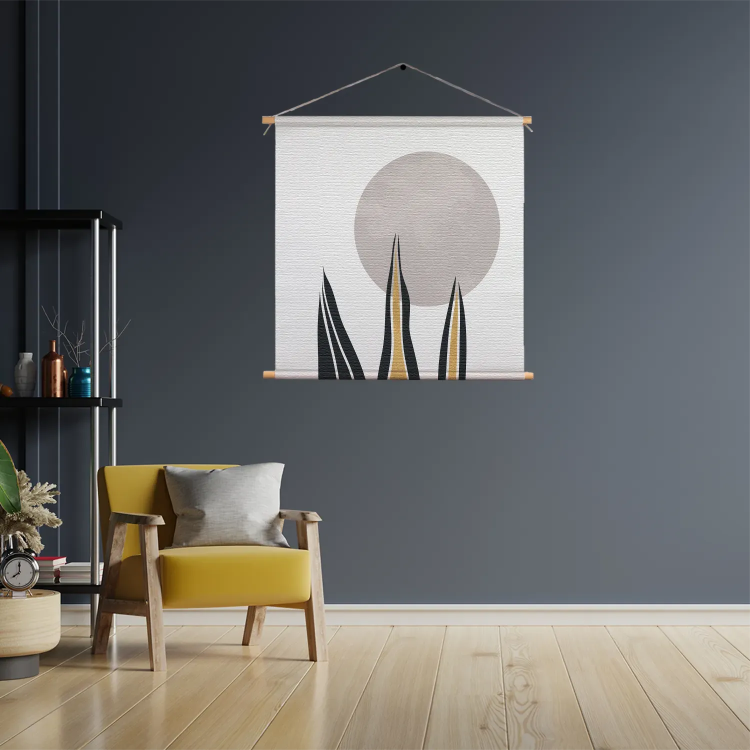 Textielposter Blad met Goud en Zilvere Elementen Vierkant Template TP Vierkant Abstract 78 3