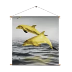 Textielposter Springende Dolfijnen Goud 01 Vierkant Template TP Vierkant Dieren 2 1