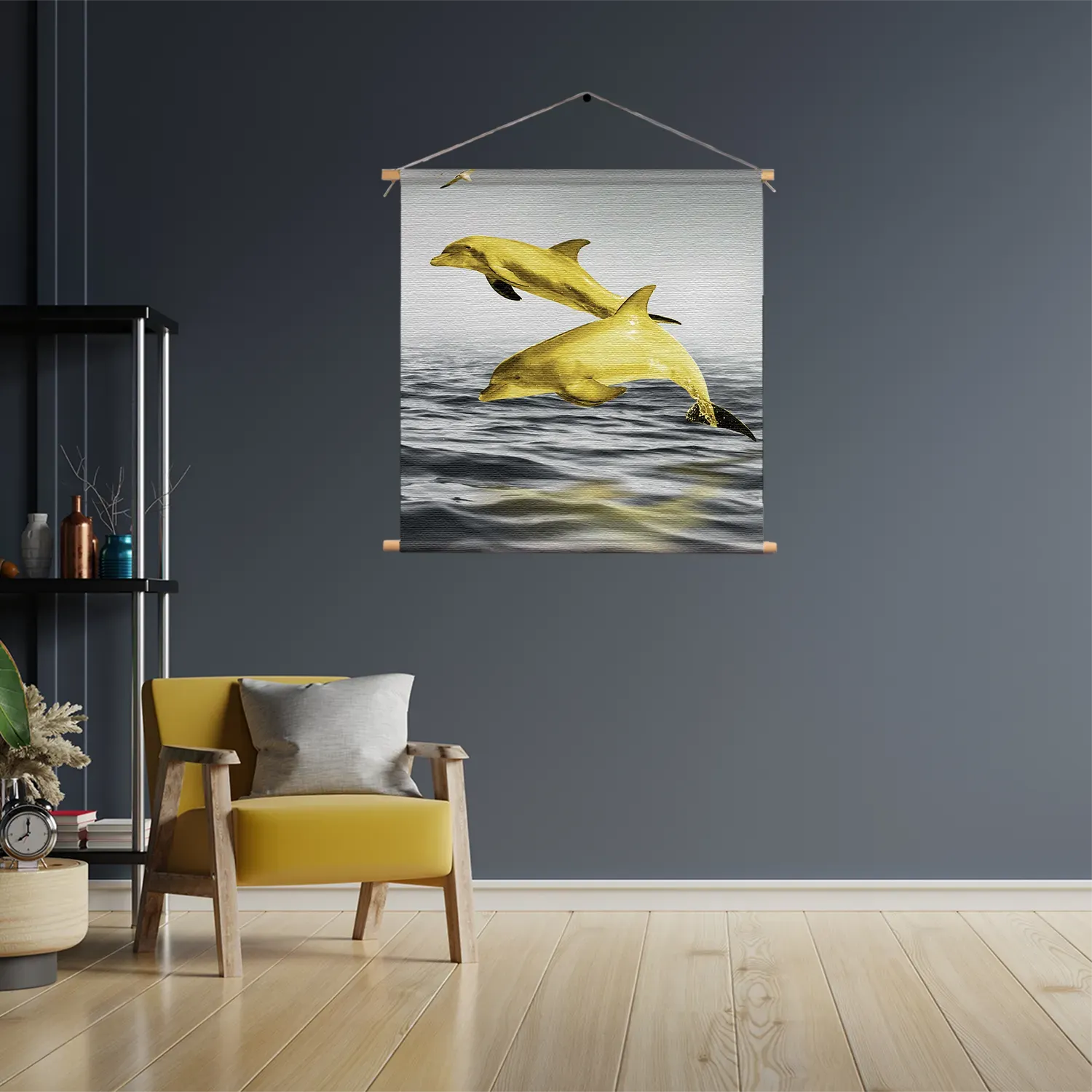 Textielposter Springende Dolfijnen Goud 01 Vierkant Template TP Vierkant Dieren 2 3